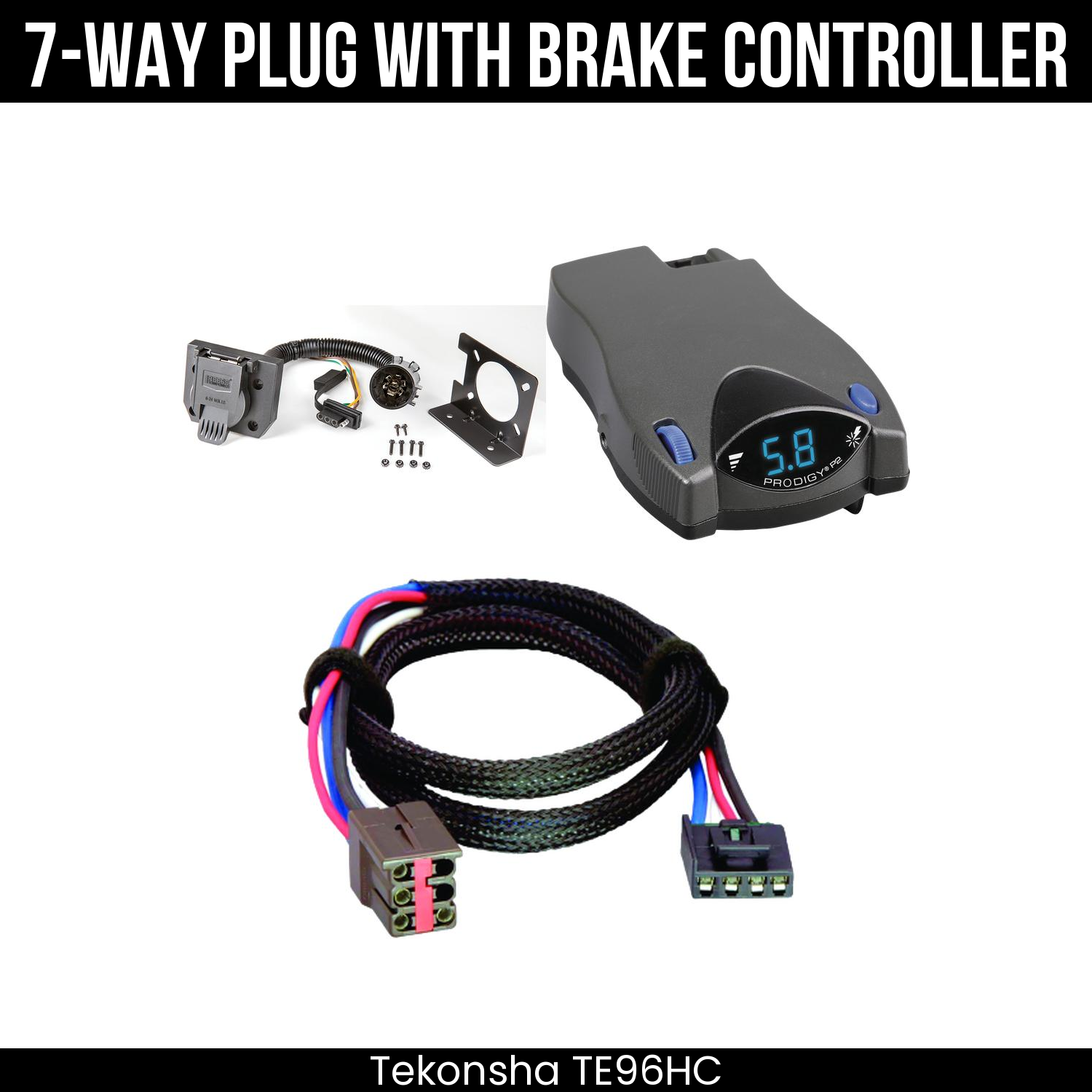 Trailer Wiring 7-Way Plug w/ Bracket , Tekonsha Prodigy P2 Brake Control
