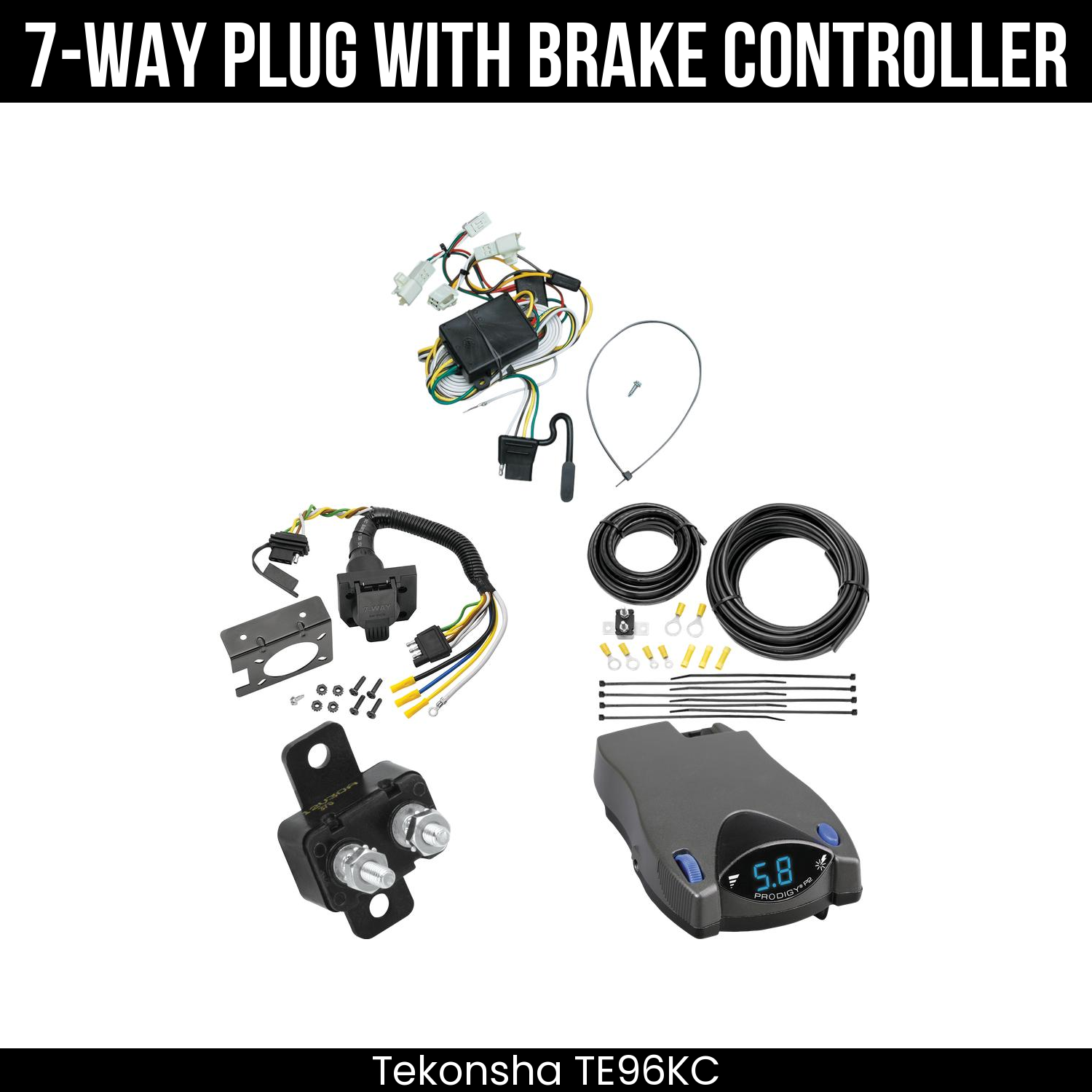Trailer Wiring 7-Way Plug w/ Bracket , Tekonsha Prodigy P2 Brake Control