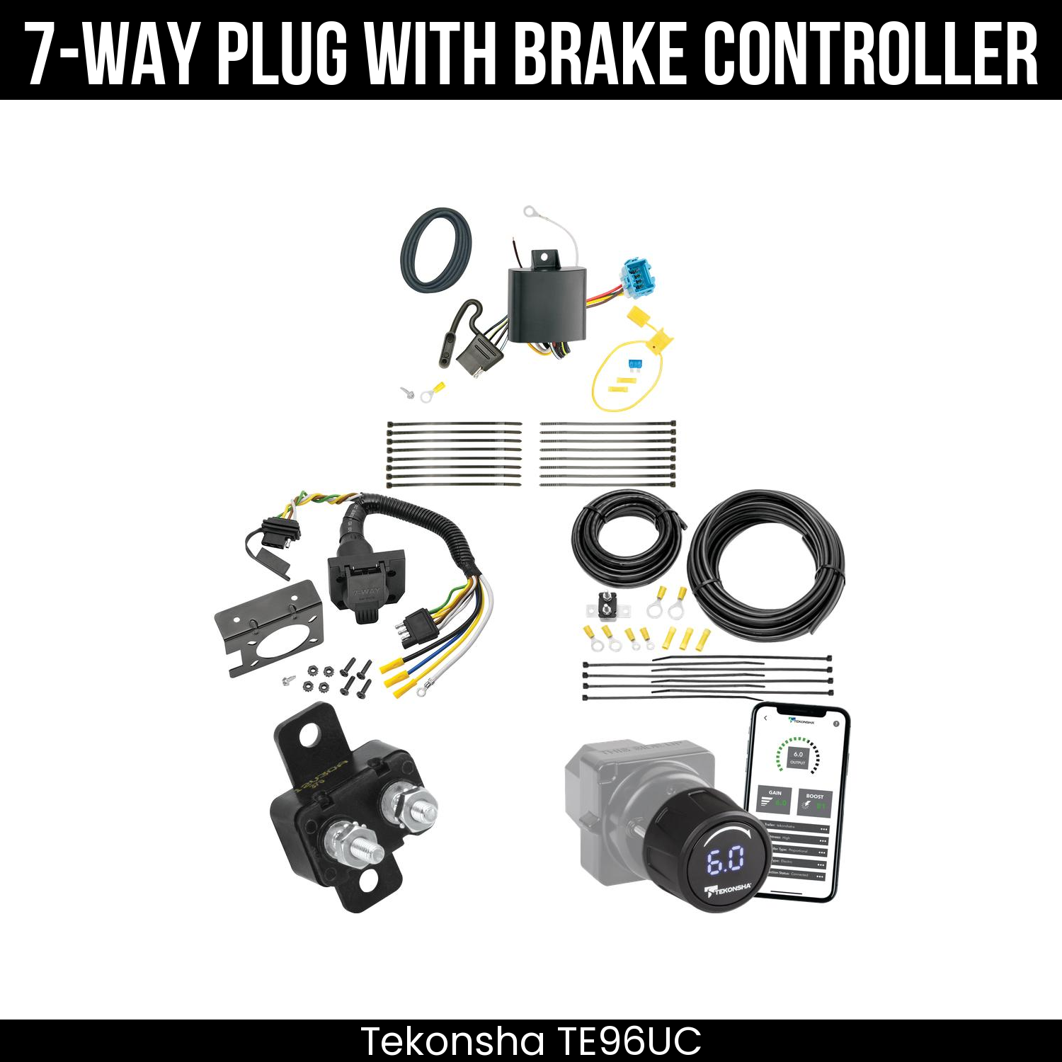 Trailer Wiring 7-Way Plug w/ Bracket , Tekonsha Prodigy iD Smart Brake Control