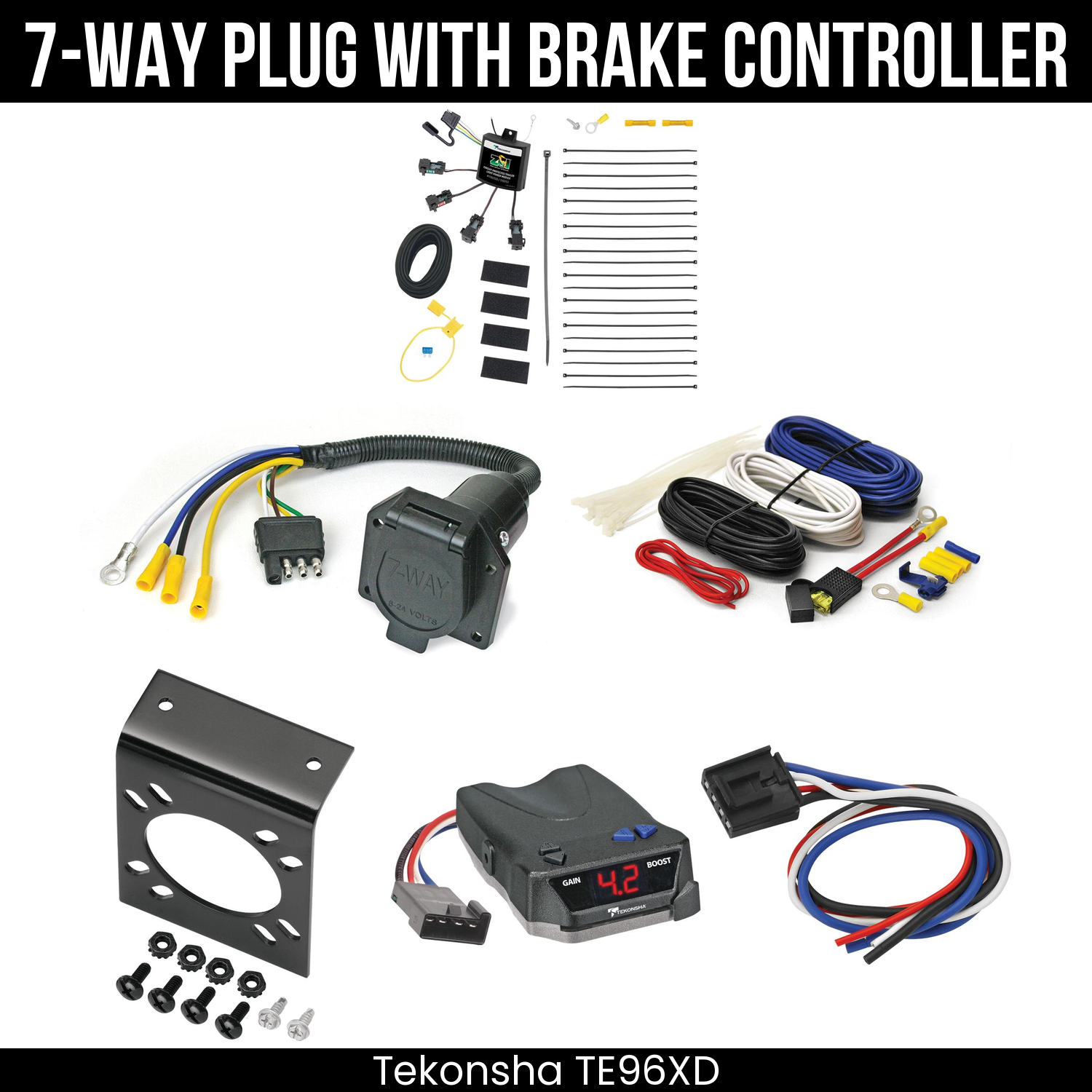 Trailer Wiring 7-Way Economy Plug w/ Bracket , Tekonsha Brake EVN Control