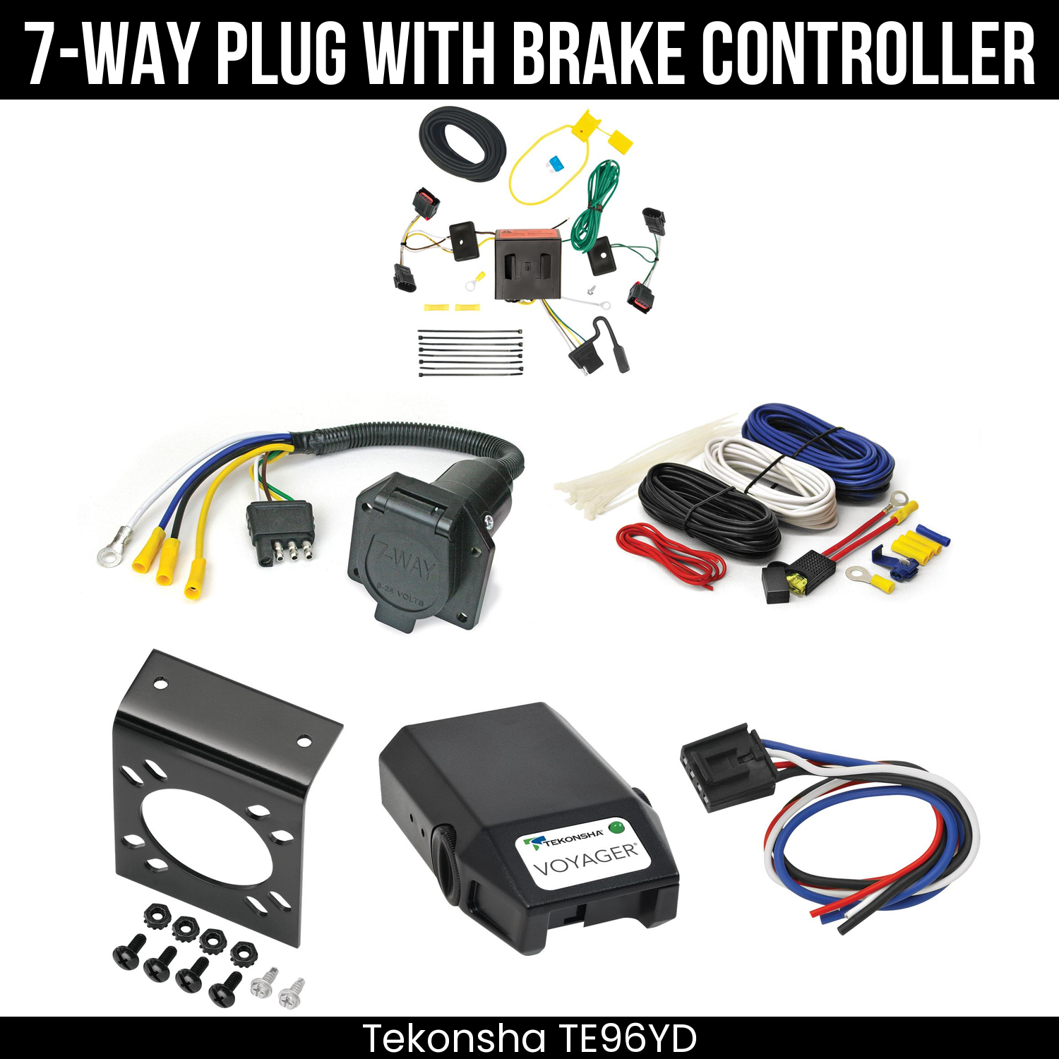 Trailer Wiring 7-Way Economy Plug w/ Bracket , Tekonsha Voyager Brake Control