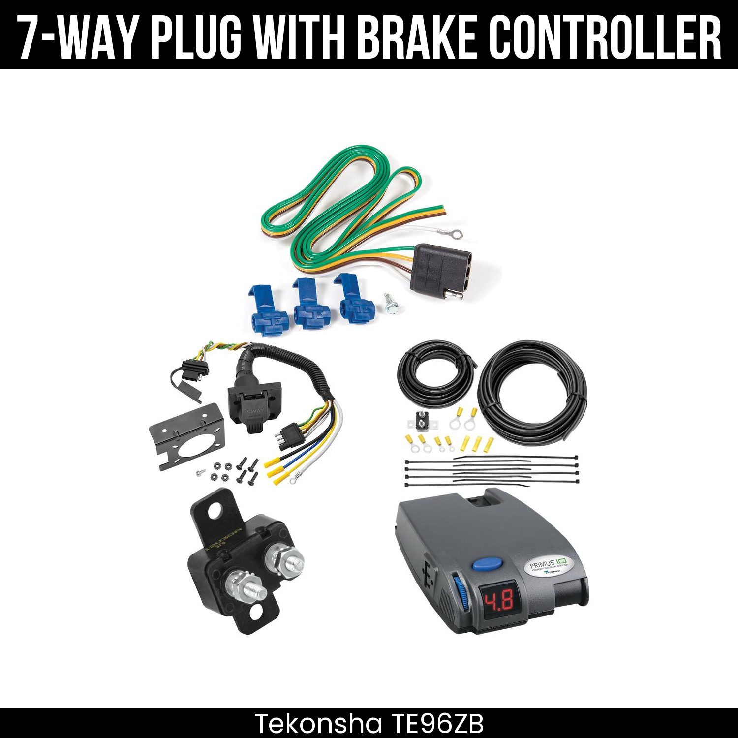 Trailer Wiring 7-Way Plug w/ Bracket , Tekonsha Primus IQ Brake Control