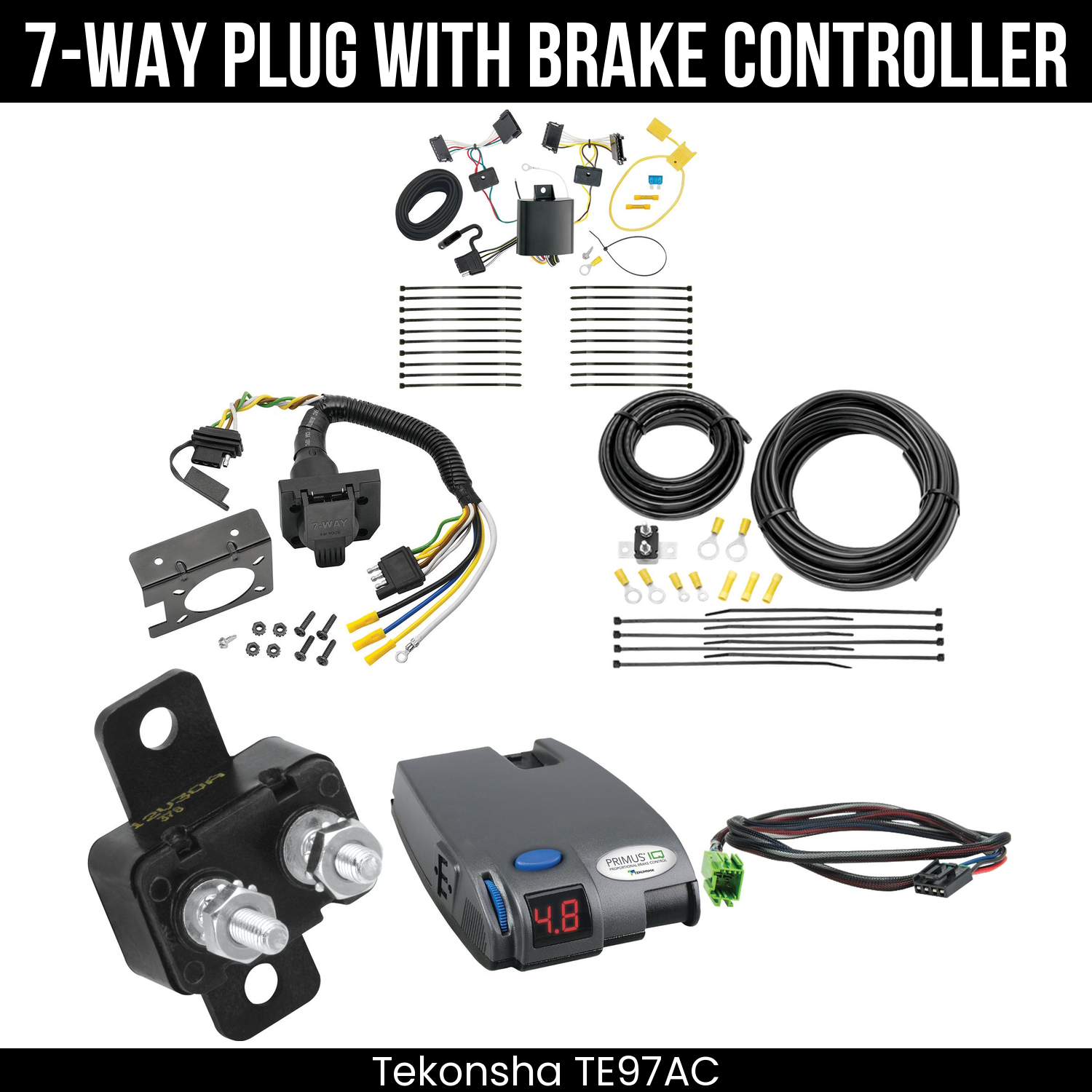 Trailer Wiring 7-Way Plug w/ Bracket , Tekonsha Primus IQ Brake Control