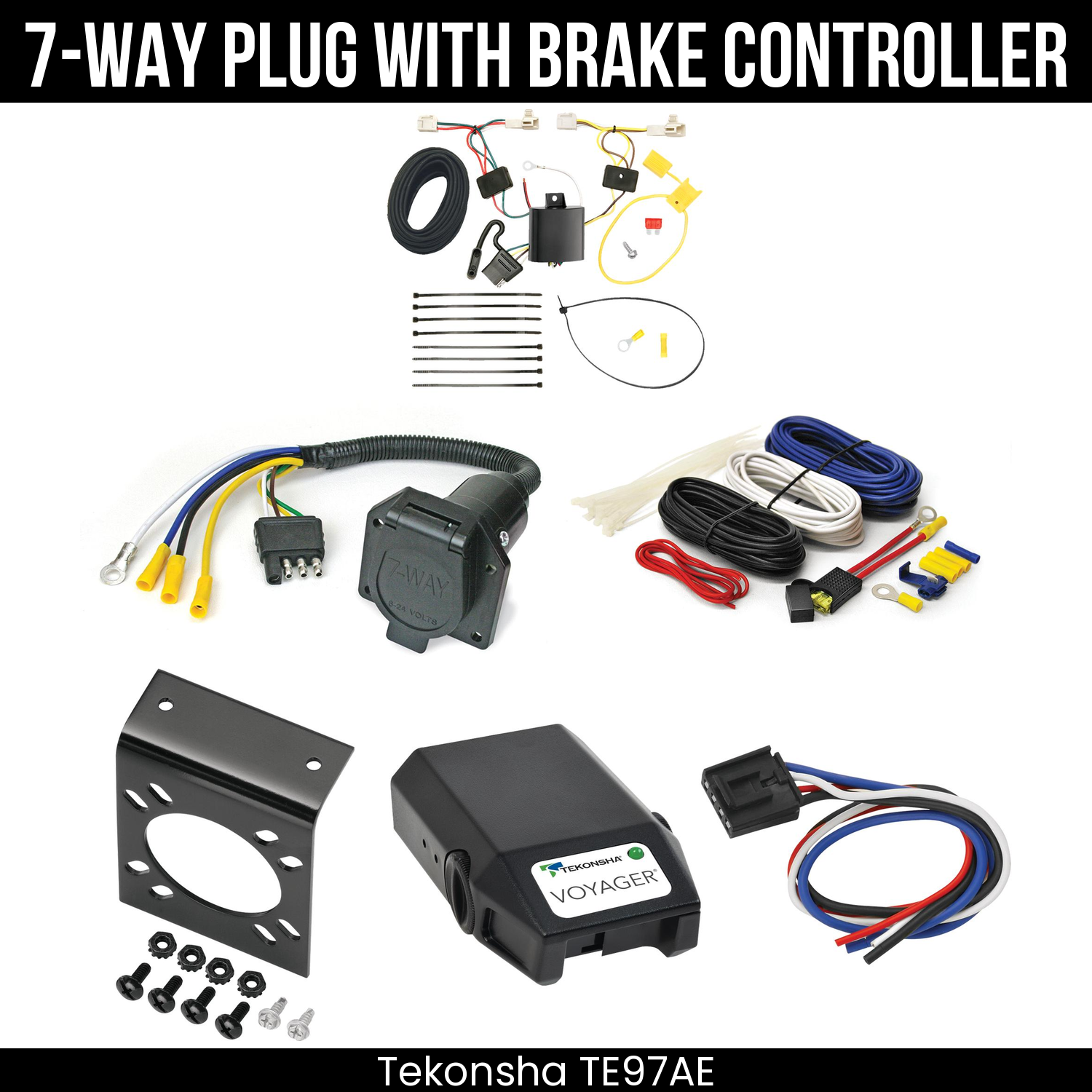 Trailer Wiring 7-Way Economy Plug w/ Bracket , Tekonsha Voyager Brake Control