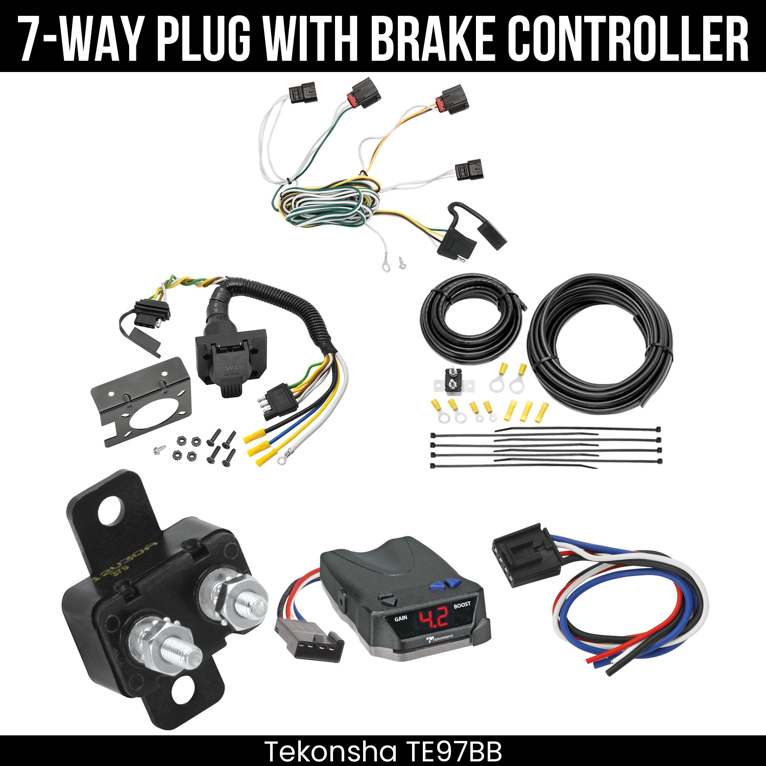 Trailer Wiring 7-Way Plug w/ Bracket , Tekonsha Brake EVN Control