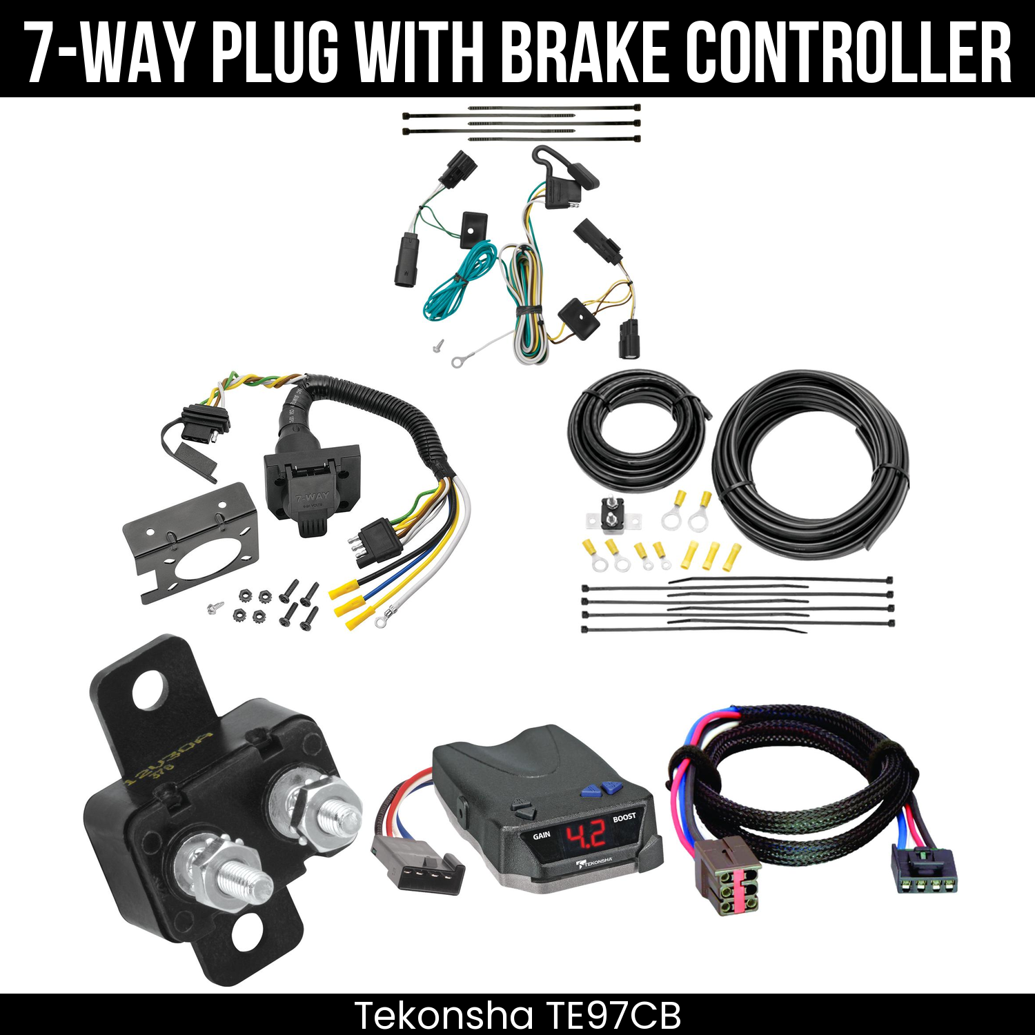 Trailer Wiring 7-Way Plug w/ Bracket , Tekonsha Brake EVN Control