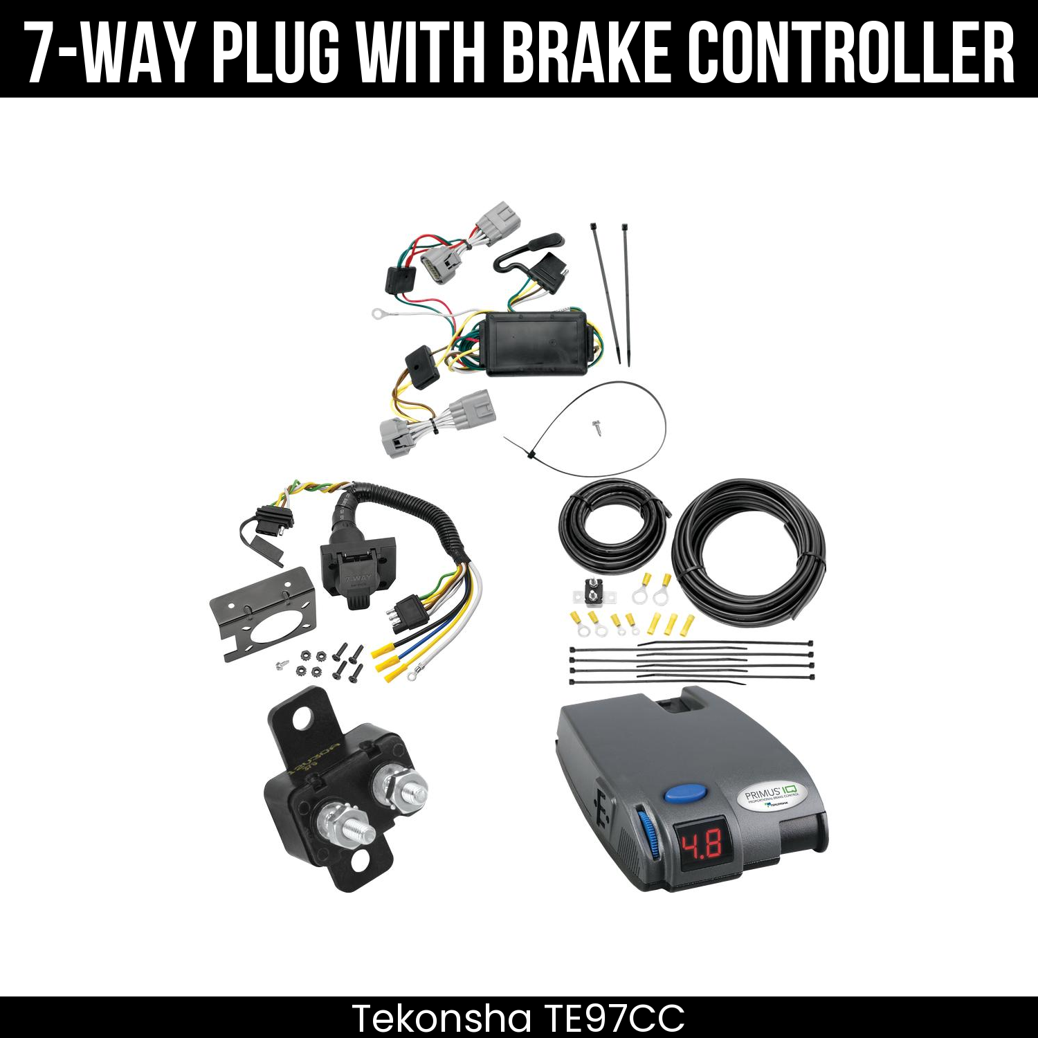 Trailer Wiring 7-Way Plug w/ Bracket , Tekonsha Primus IQ Brake Control