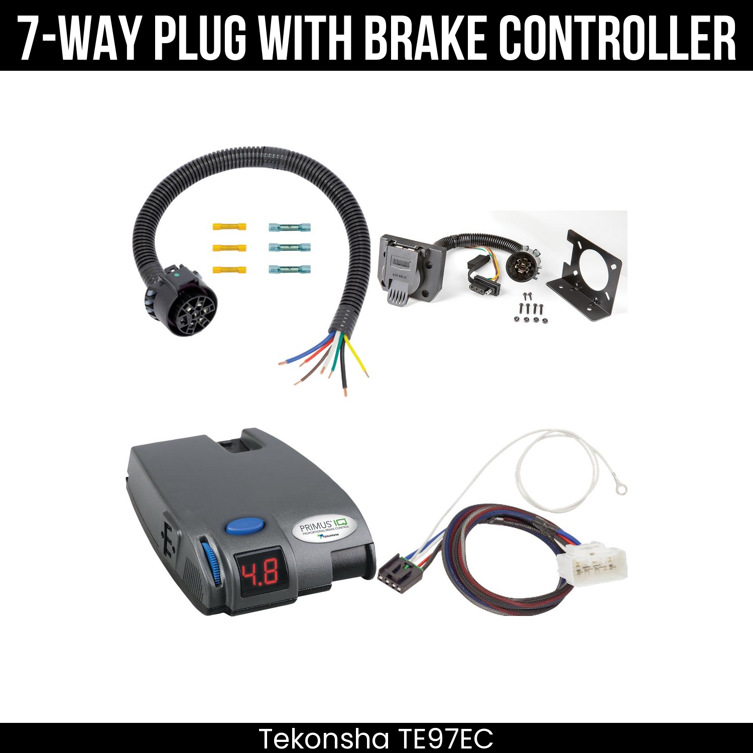 Trailer Wiring 7-Way Plug w/ Bracket , Tekonsha Primus IQ Brake Control