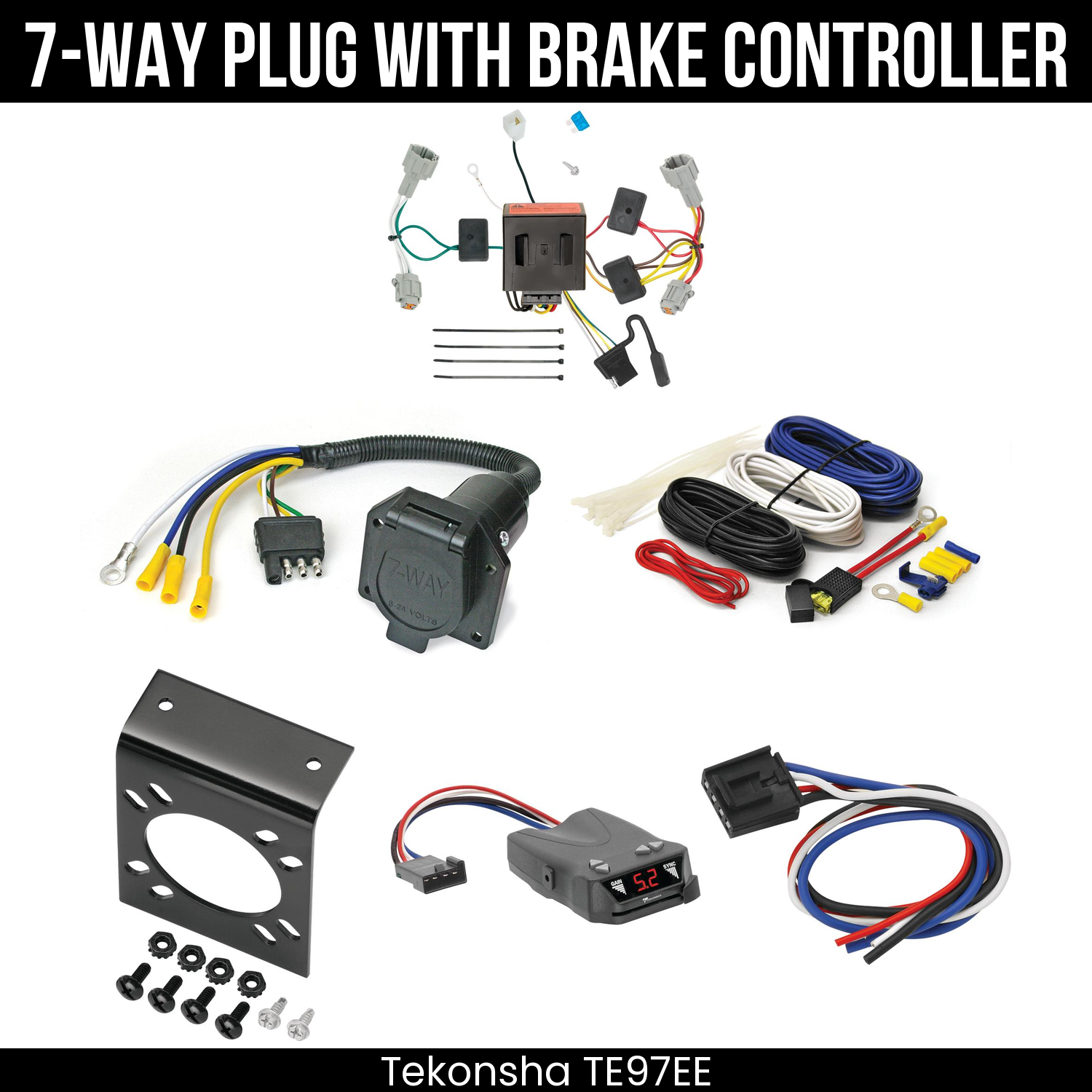 Trailer Wiring 7-Way Economy Plug w/ Bracket , Tekonsha Brakeman IV Brake Control