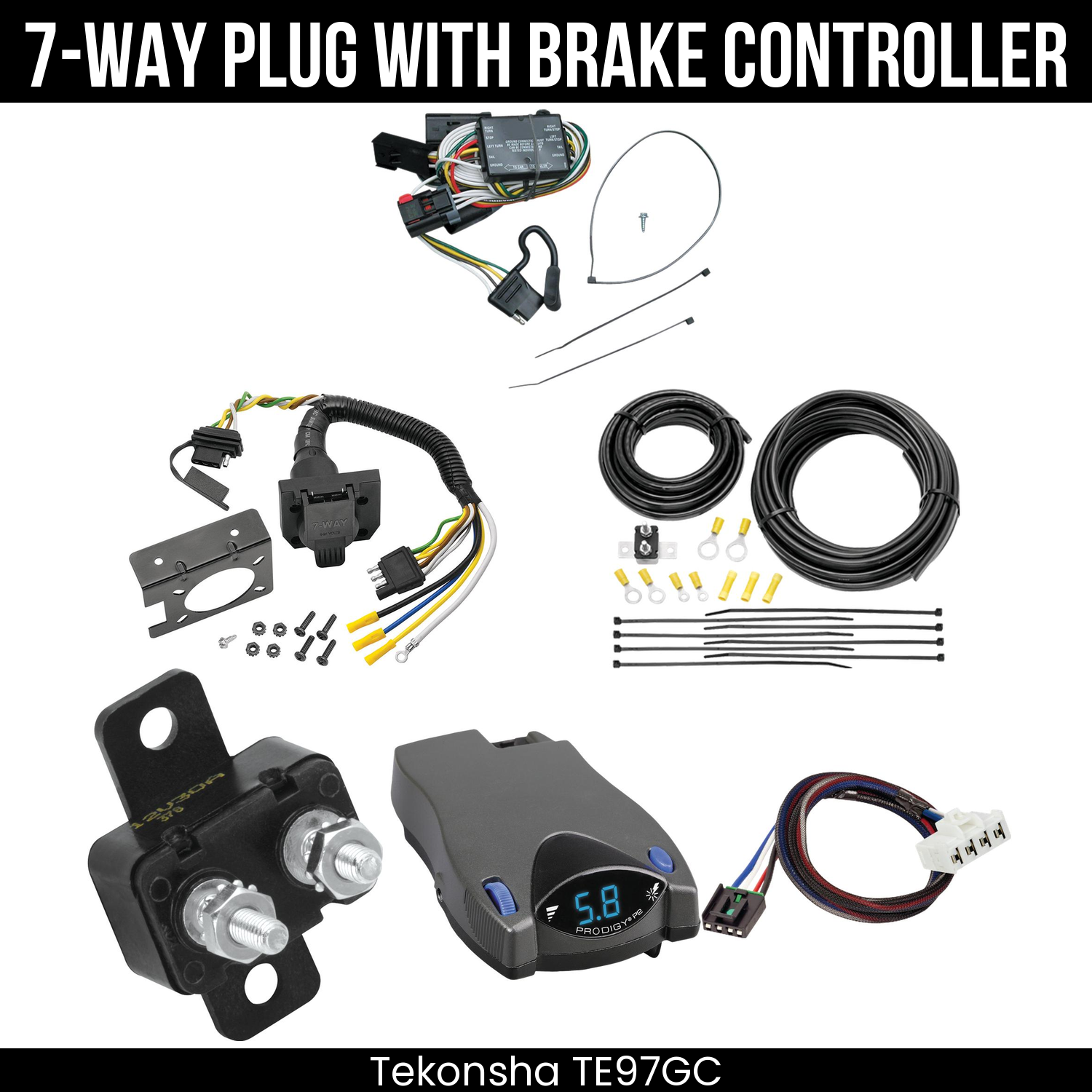 Trailer Wiring 7-Way Plug w/ Bracket , Tekonsha Prodigy P2 Brake Control