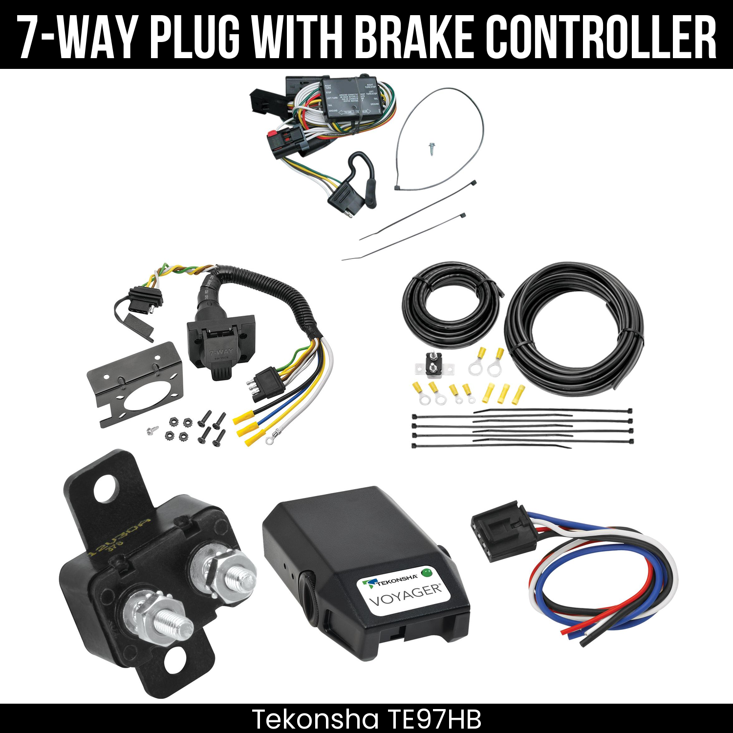 Trailer Wiring 7-Way Plug w/ Bracket , Tekonsha Voyager Brake Control