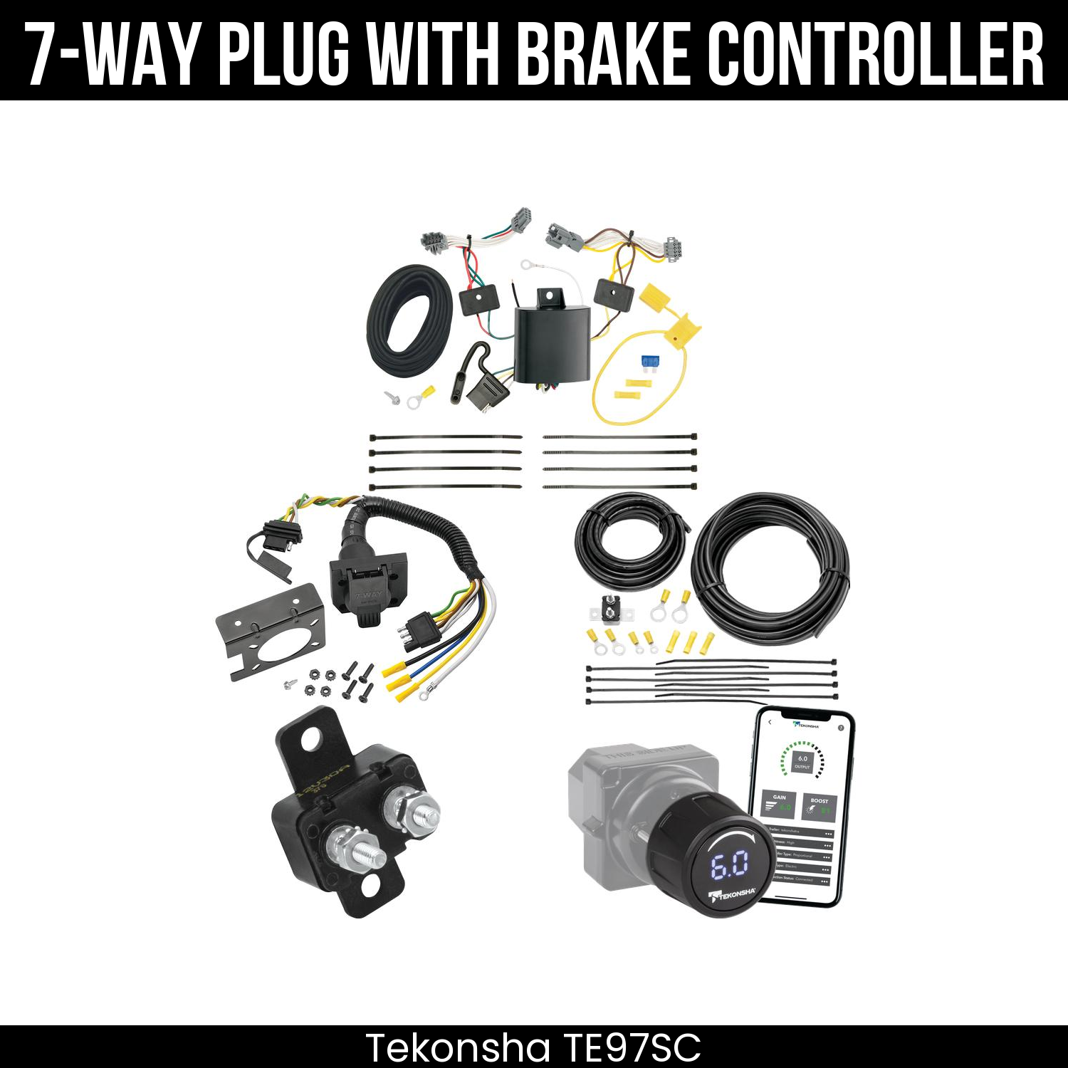 Trailer Wiring 7-Way Plug w/ Bracket , Tekonsha Prodigy iD Smart Brake Control
