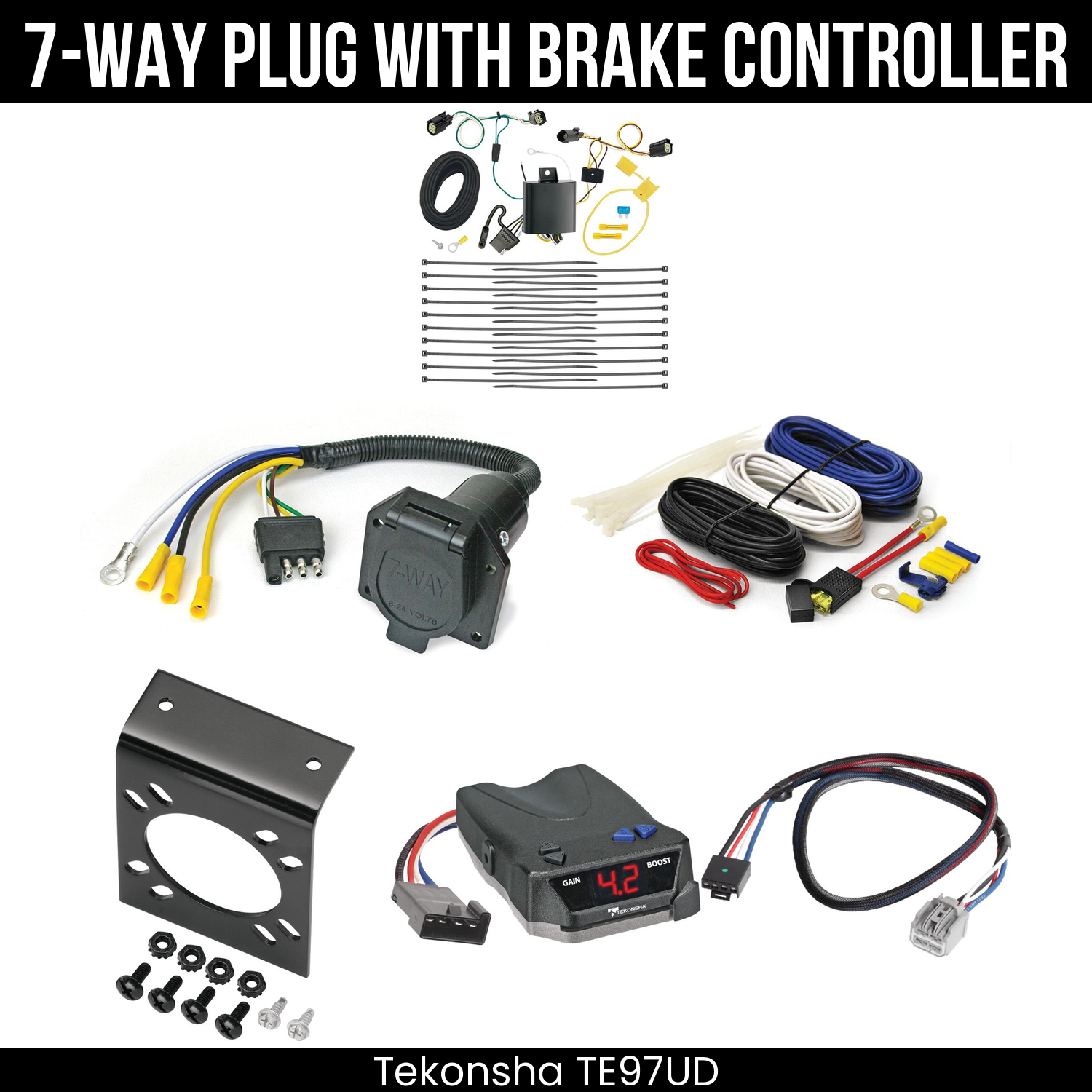 Trailer Wiring 7-Way Economy Plug w/ Bracket , Tekonsha Brake EVN Control