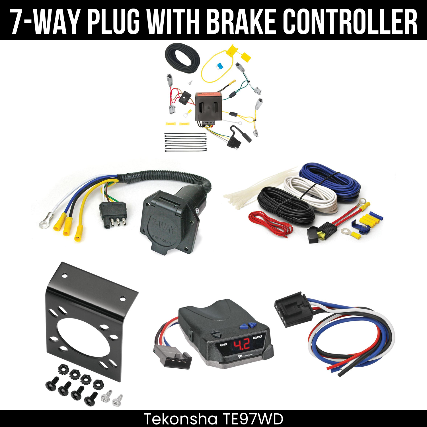 Trailer Wiring 7-Way Economy Plug w/ Bracket , Tekonsha Brake EVN Control