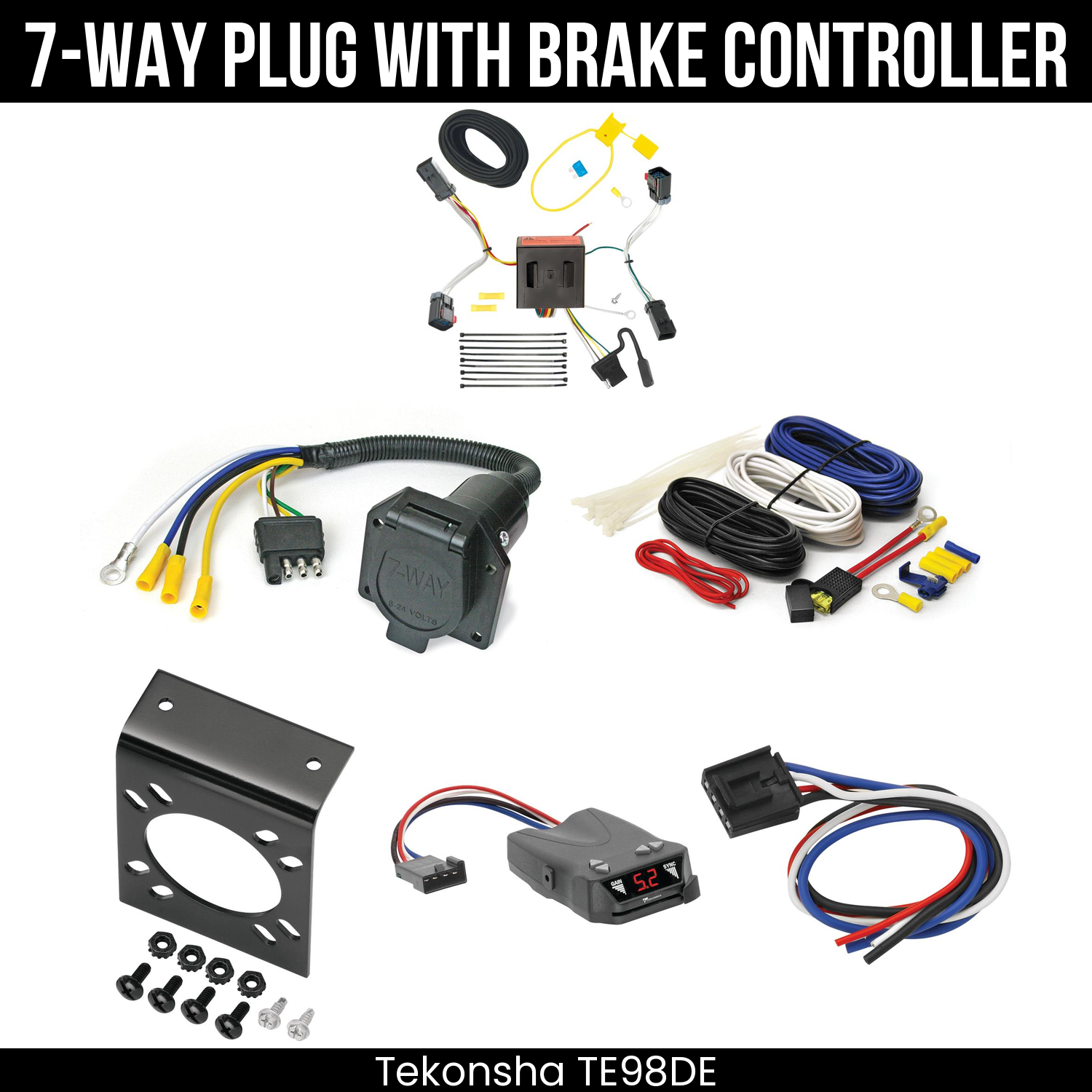Trailer Wiring 7-Way Economy Plug w/ Bracket , Tekonsha Brakeman IV Brake Control