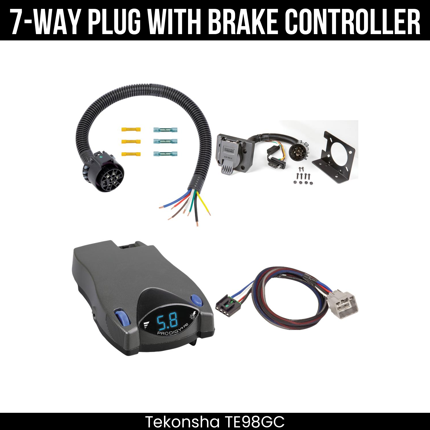 Trailer Wiring 7-Way Plug w/ Bracket , Tekonsha Prodigy P2 Brake Control