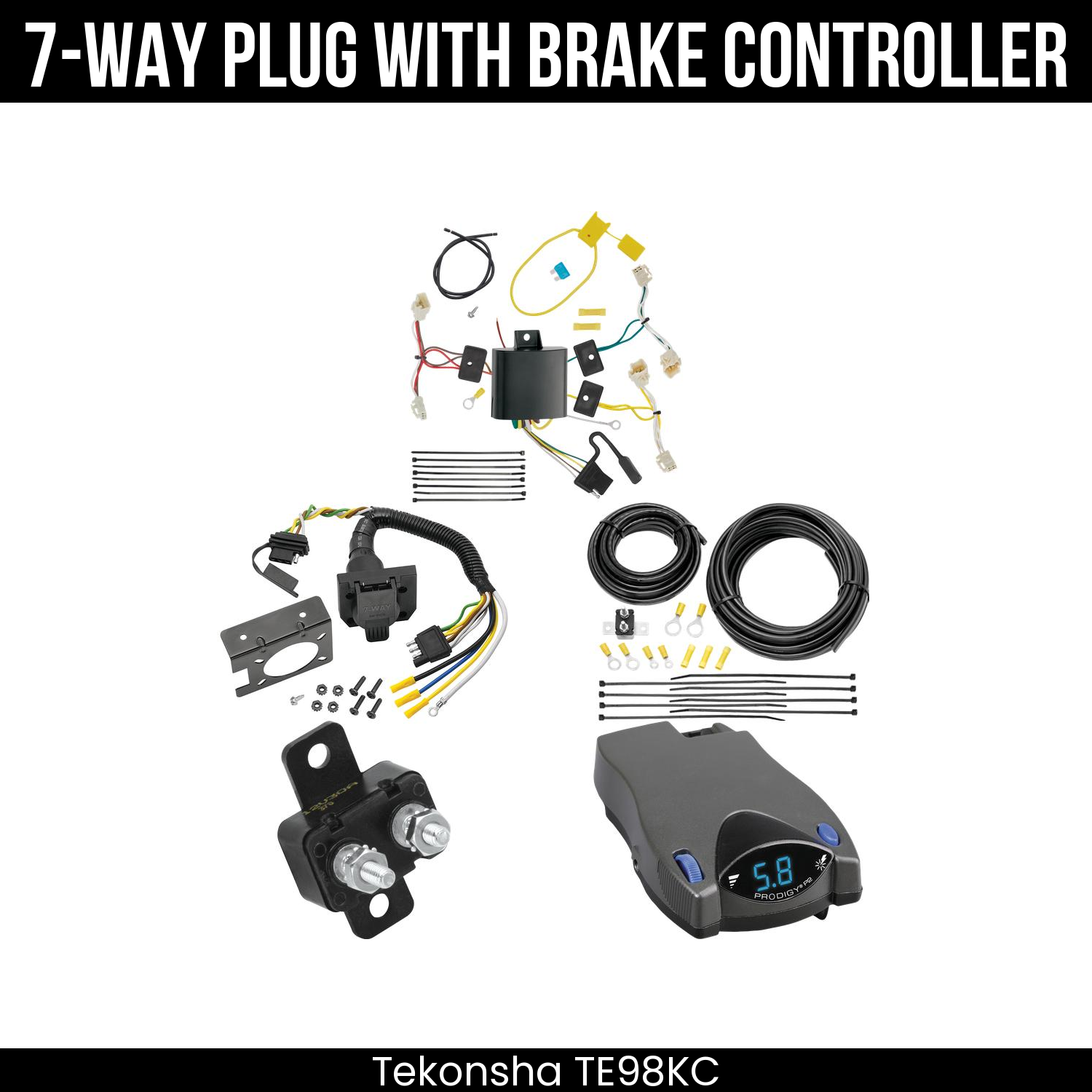 Trailer Wiring 7-Way Plug w/ Bracket , Tekonsha Prodigy P2 Brake Control
