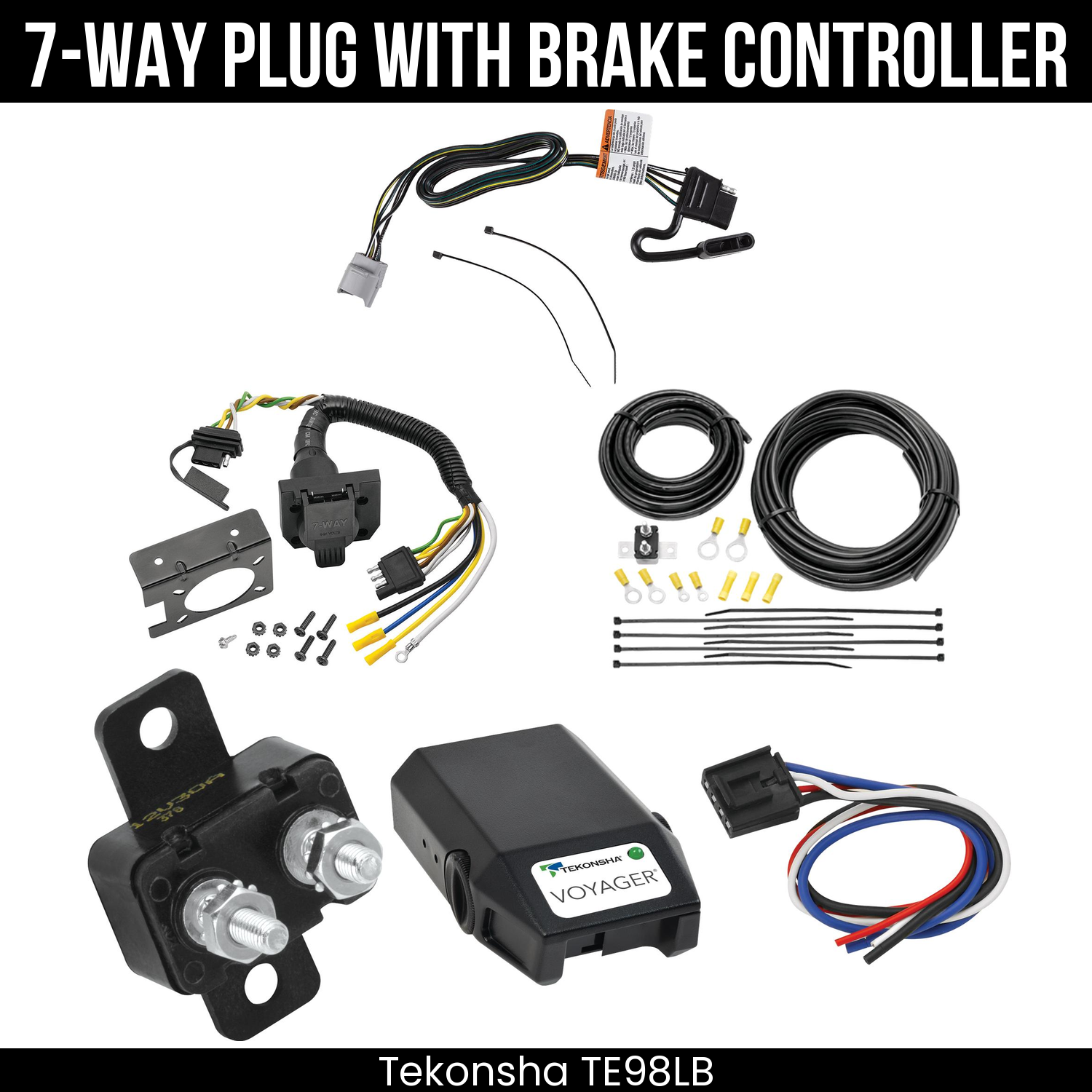 Trailer Wiring 7-Way Plug w/ Bracket , Tekonsha Voyager Brake Control
