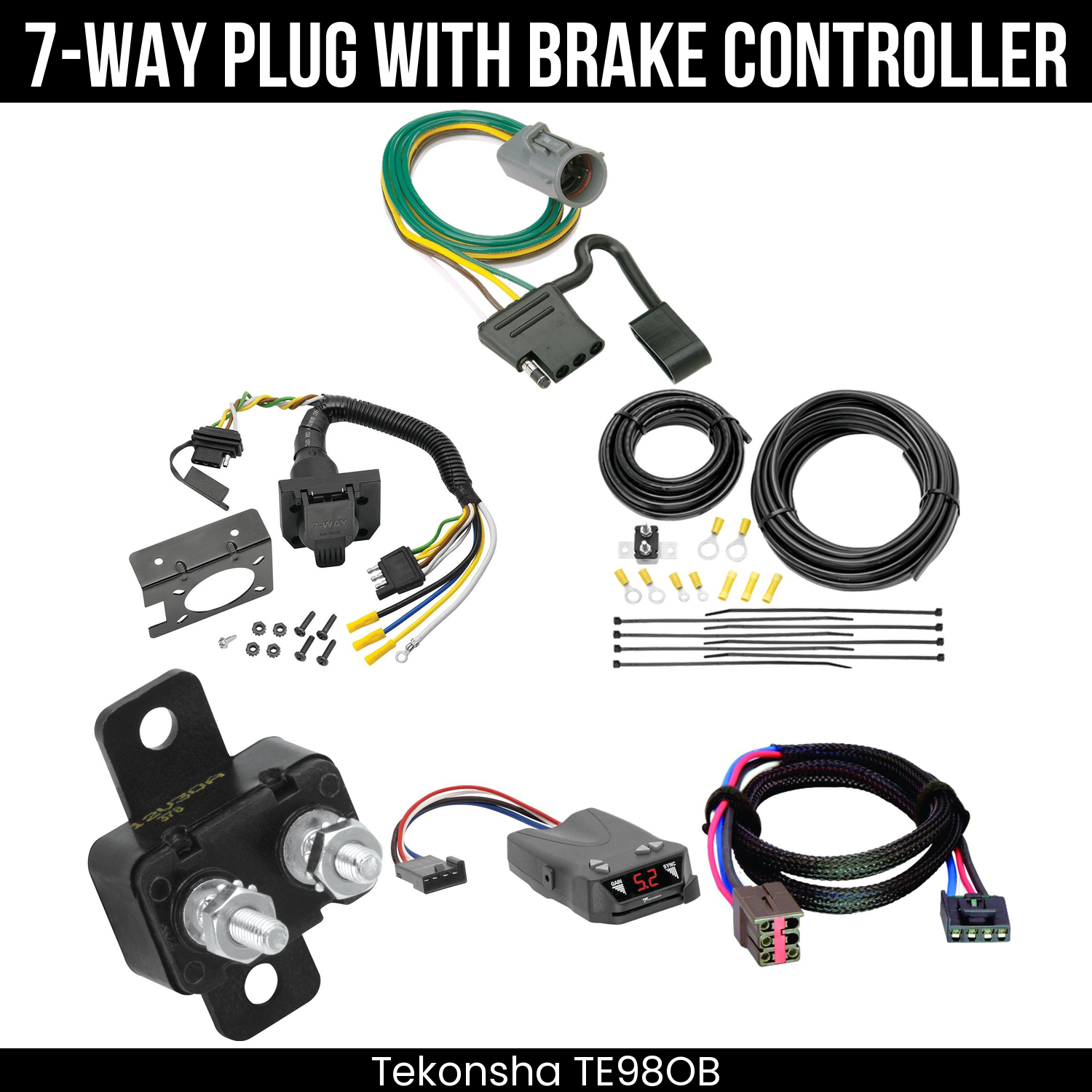 Trailer Wiring 7-Way Plug w/ Bracket , Tekonsha Brakeman IV Brake Control