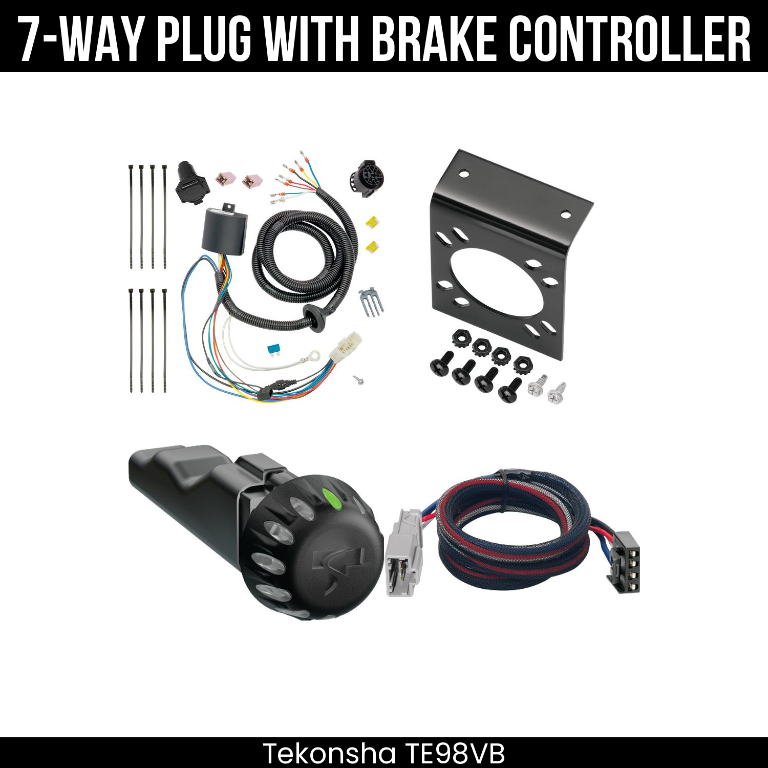 Trailer Wiring 7-Way Plug w/ Bracket , Tekonsha Voyager iD Smart Brake Control