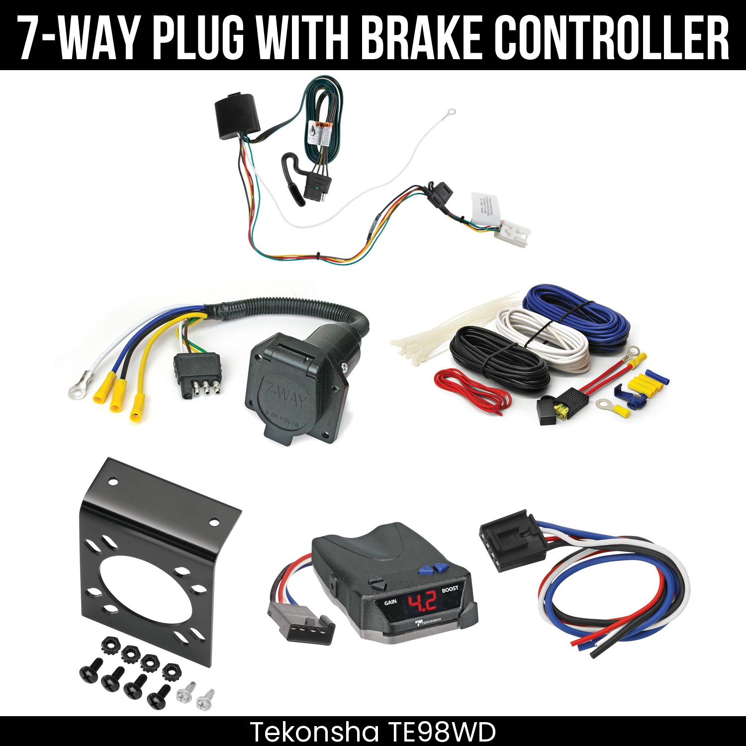 Trailer Wiring 7-Way Economy Plug w/ Bracket , Tekonsha Brake EVN Control