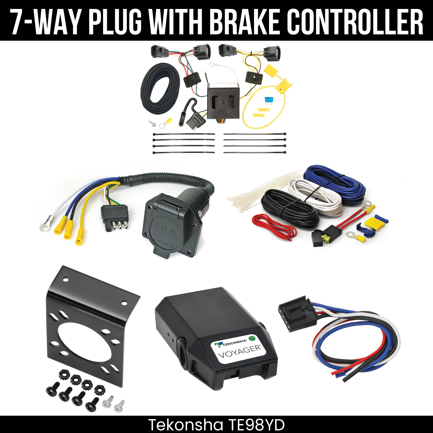 Trailer Wiring 7-Way Economy Plug w/ Bracket , Tekonsha Voyager Brake Control