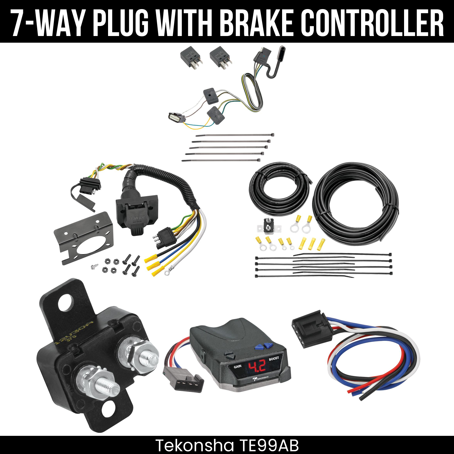 Trailer Wiring 7-Way Plug w/ Bracket , Tekonsha Brake EVN Control