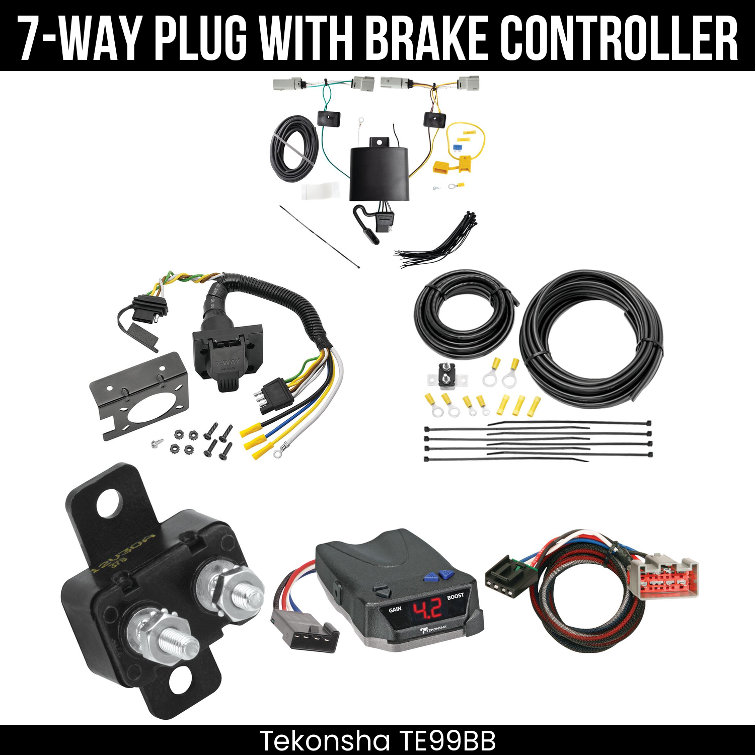 Trailer Wiring 7-Way Plug w/ Bracket , Tekonsha Brake EVN Control