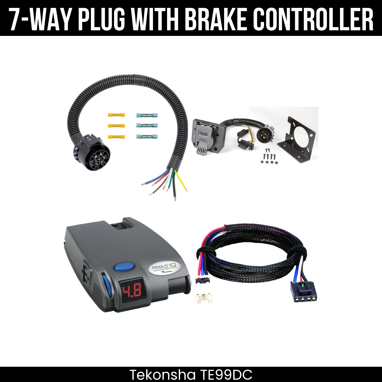 Trailer Wiring 7-Way Plug w/ Bracket , Tekonsha Primus IQ Brake Control