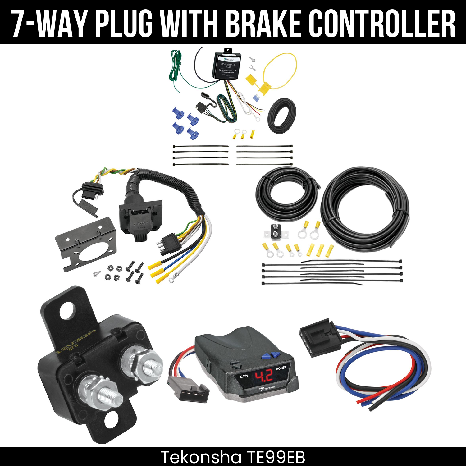 Trailer Wiring 7-Way Plug w/ Bracket , Tekonsha Brake EVN Control