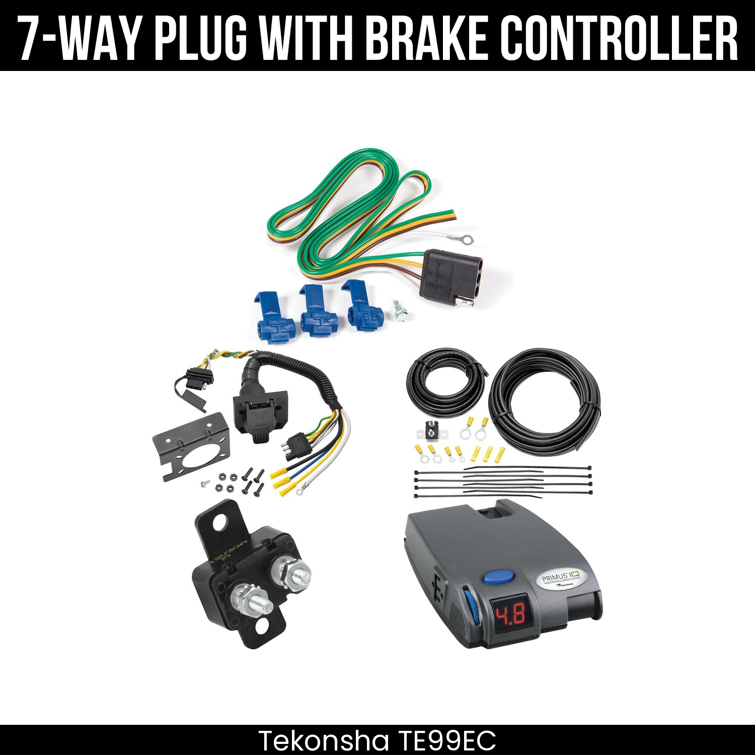 Trailer Wiring 7-Way Plug w/ Bracket , Tekonsha Primus IQ Brake Control