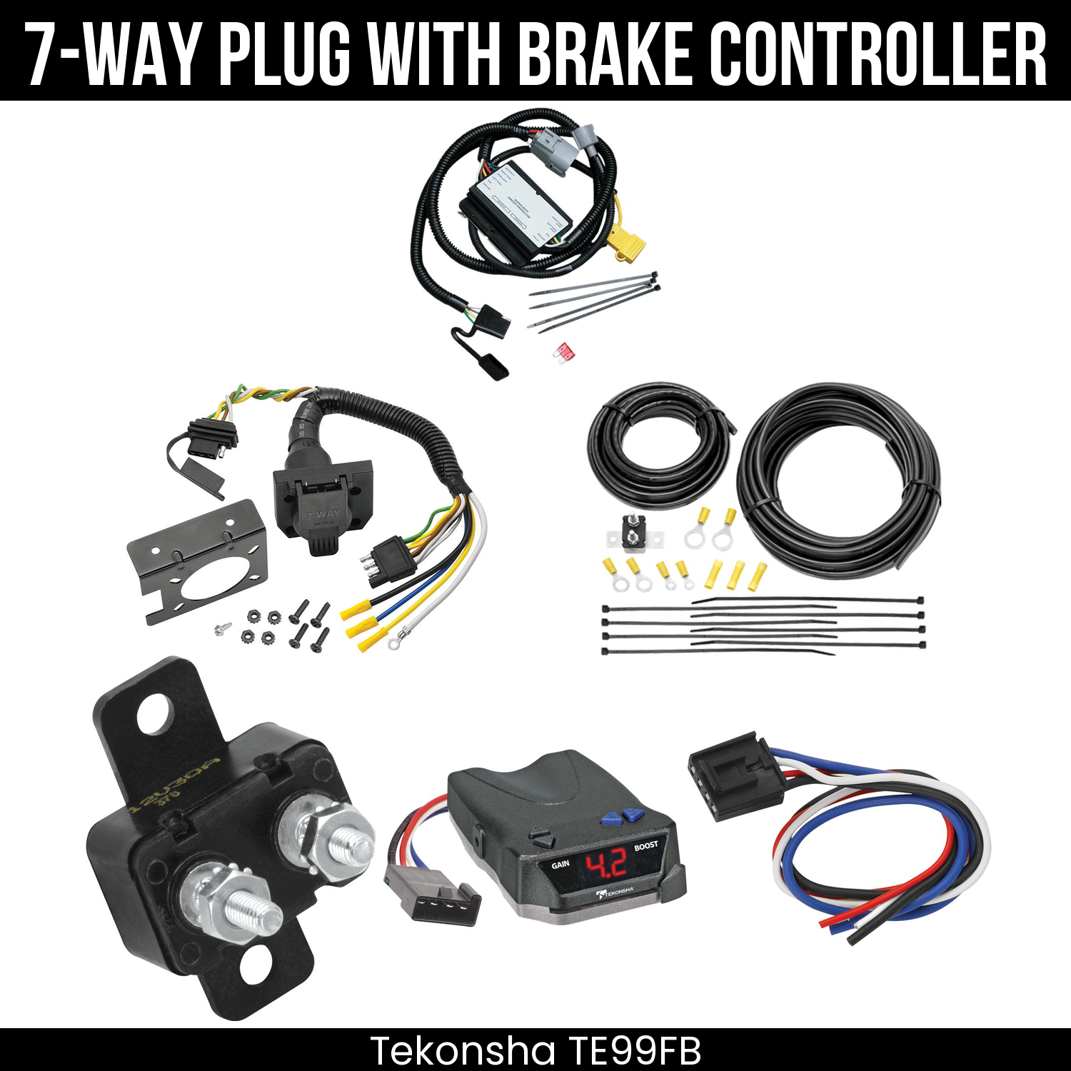 Trailer Wiring 7-Way Plug w/ Bracket , Tekonsha Brake EVN Control
