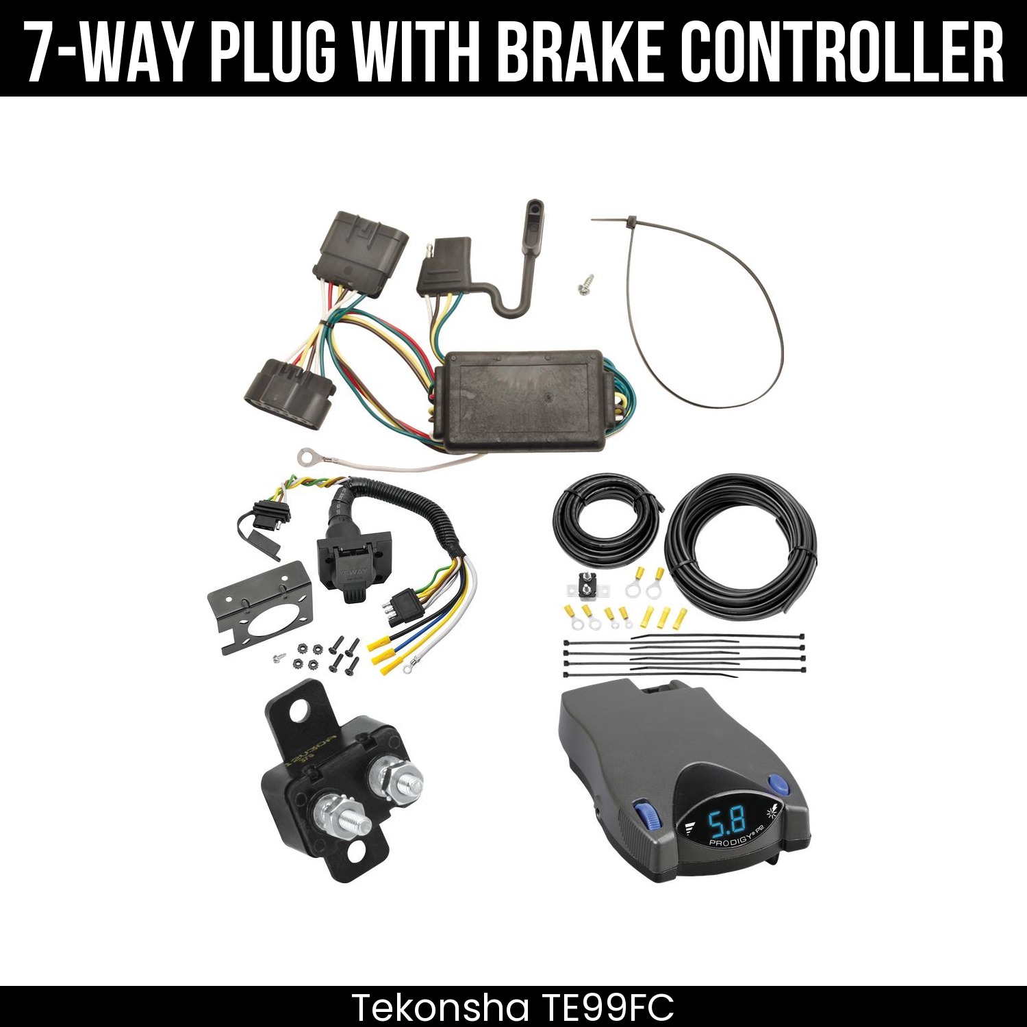 Trailer Wiring 7-Way Plug w/ Bracket , Tekonsha Prodigy P2 Brake Control