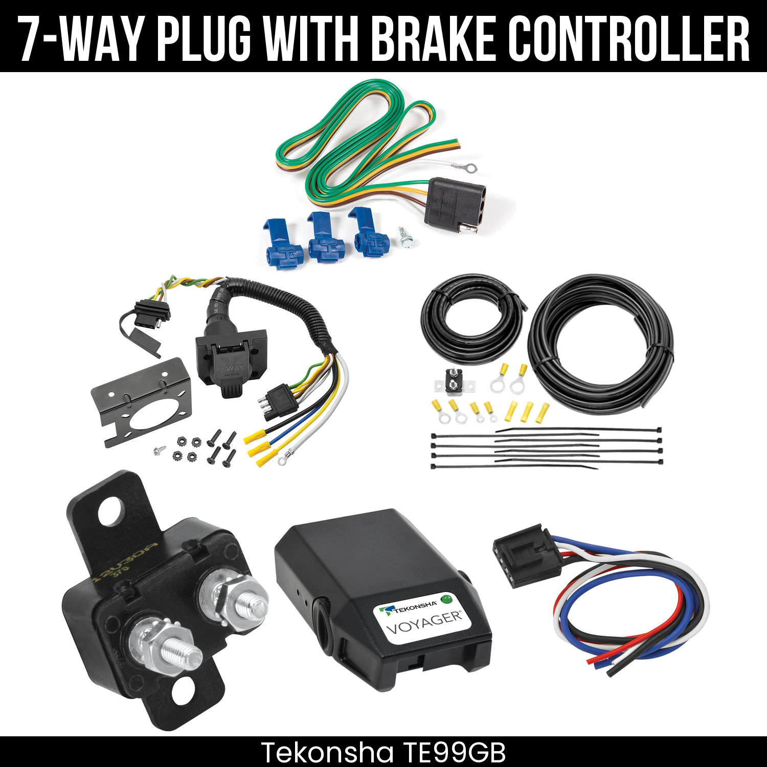 Trailer Wiring 7-Way Plug w/ Bracket , Tekonsha Voyager Brake Control