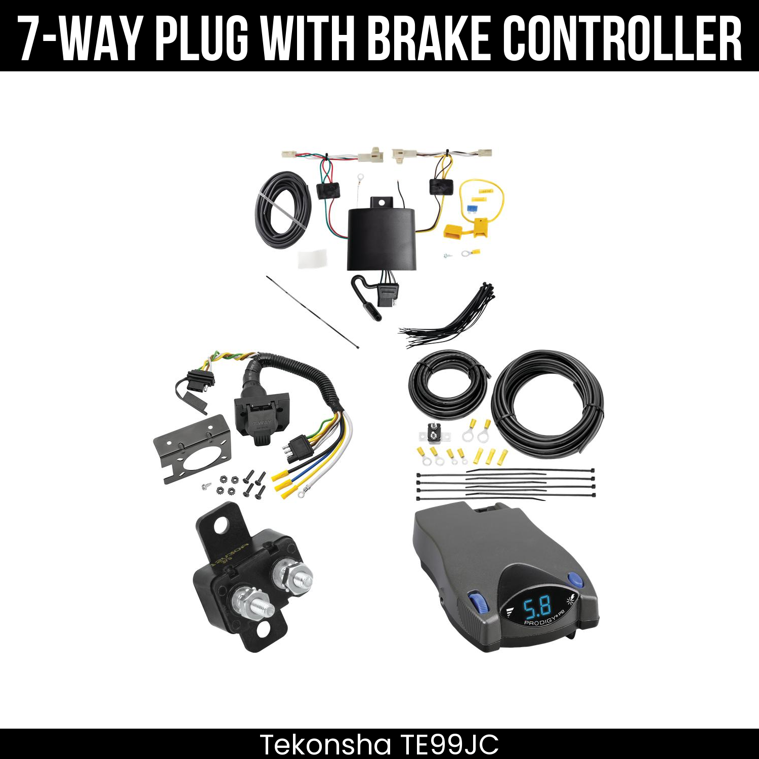 Trailer Wiring 7-Way Plug w/ Bracket , Tekonsha Prodigy P2 Brake Control