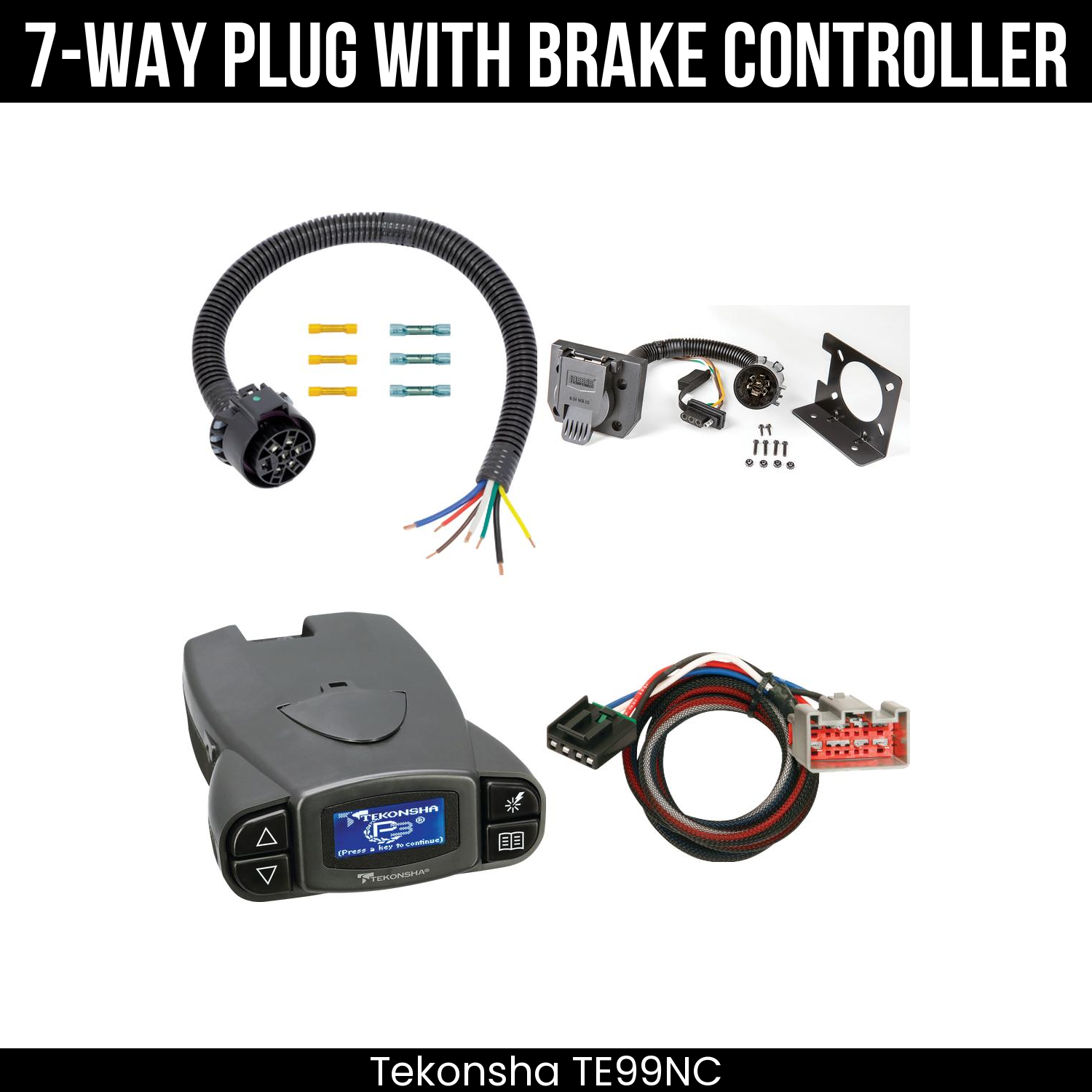 Trailer Wiring 7-Way Plug w/ Bracket , Tekonsha Prodigy P3 Brake Control