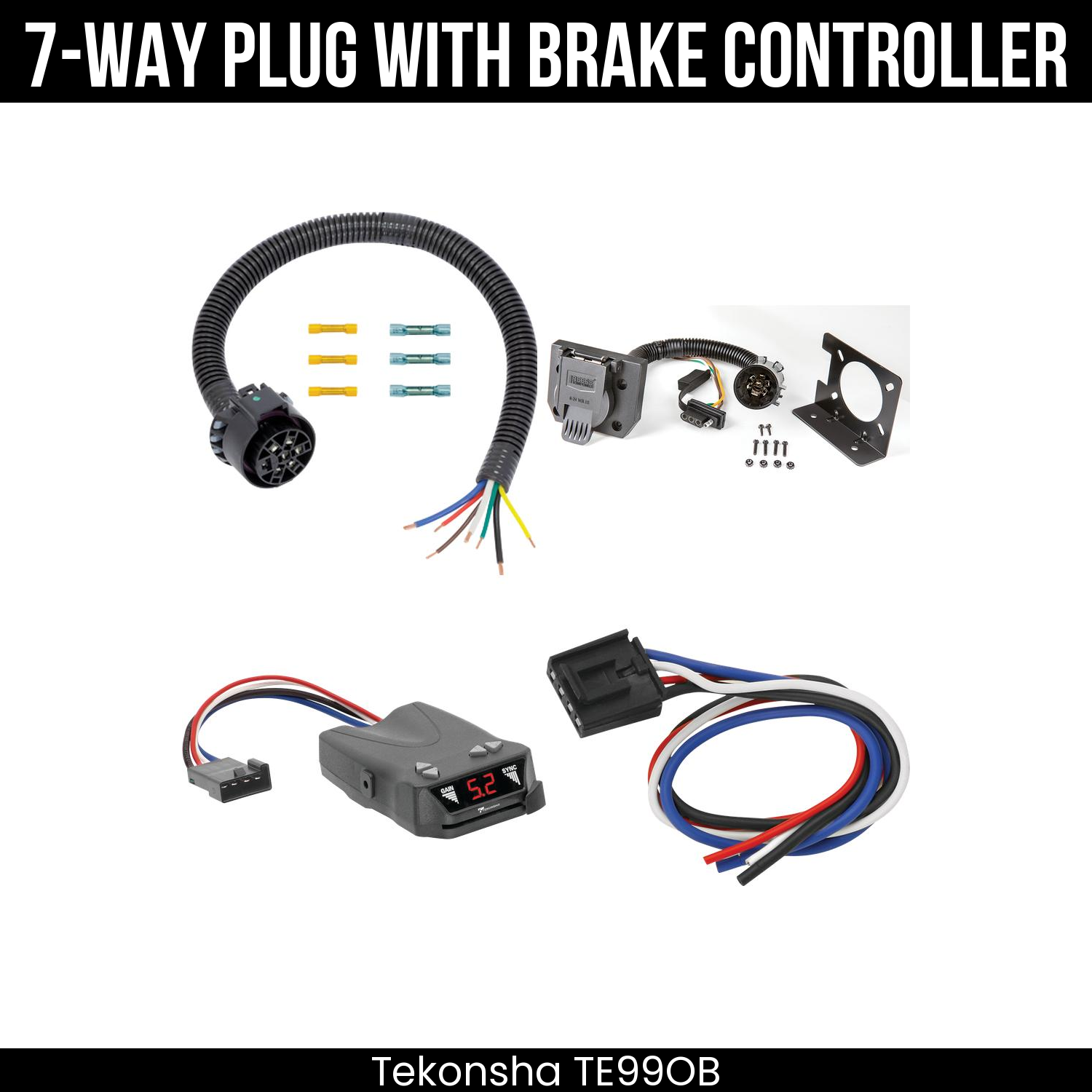 Trailer Wiring 7-Way Plug w/ Bracket , Tekonsha Brakeman IV Brake Control
