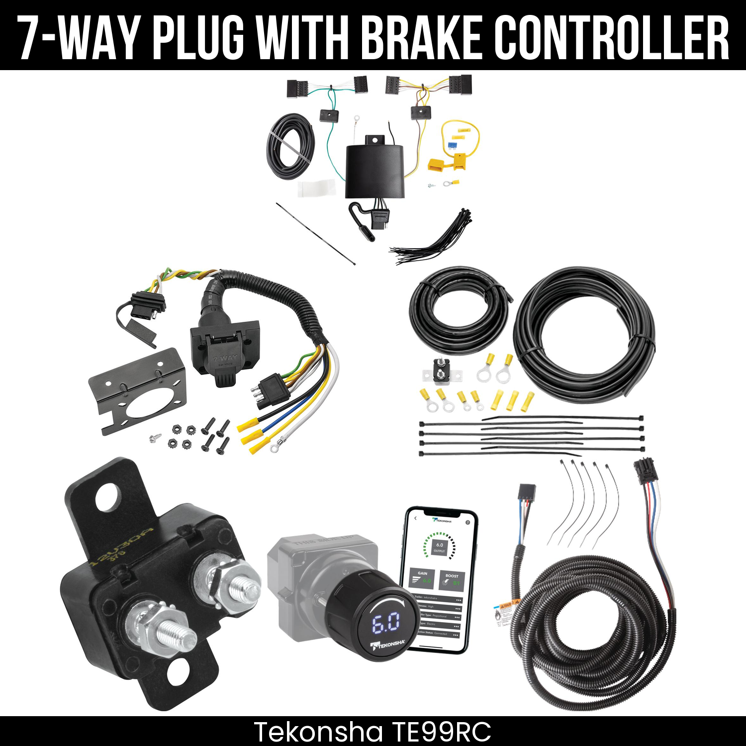 Trailer Wiring 7-Way Plug w/ Bracket , Tekonsha Prodigy iD Smart Brake Control
