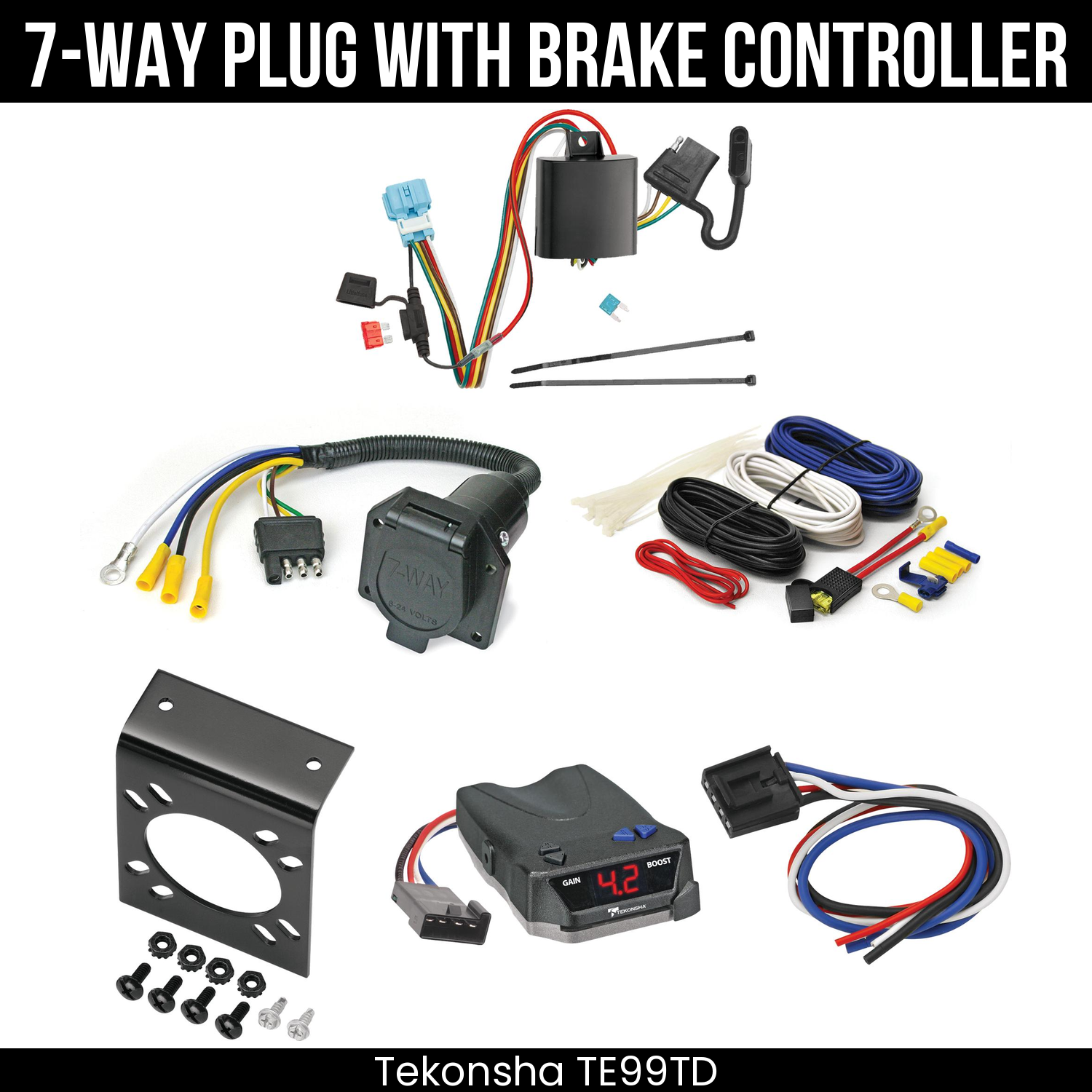Trailer Wiring 7-Way Economy Plug w/ Bracket , Tekonsha Brake EVN Control