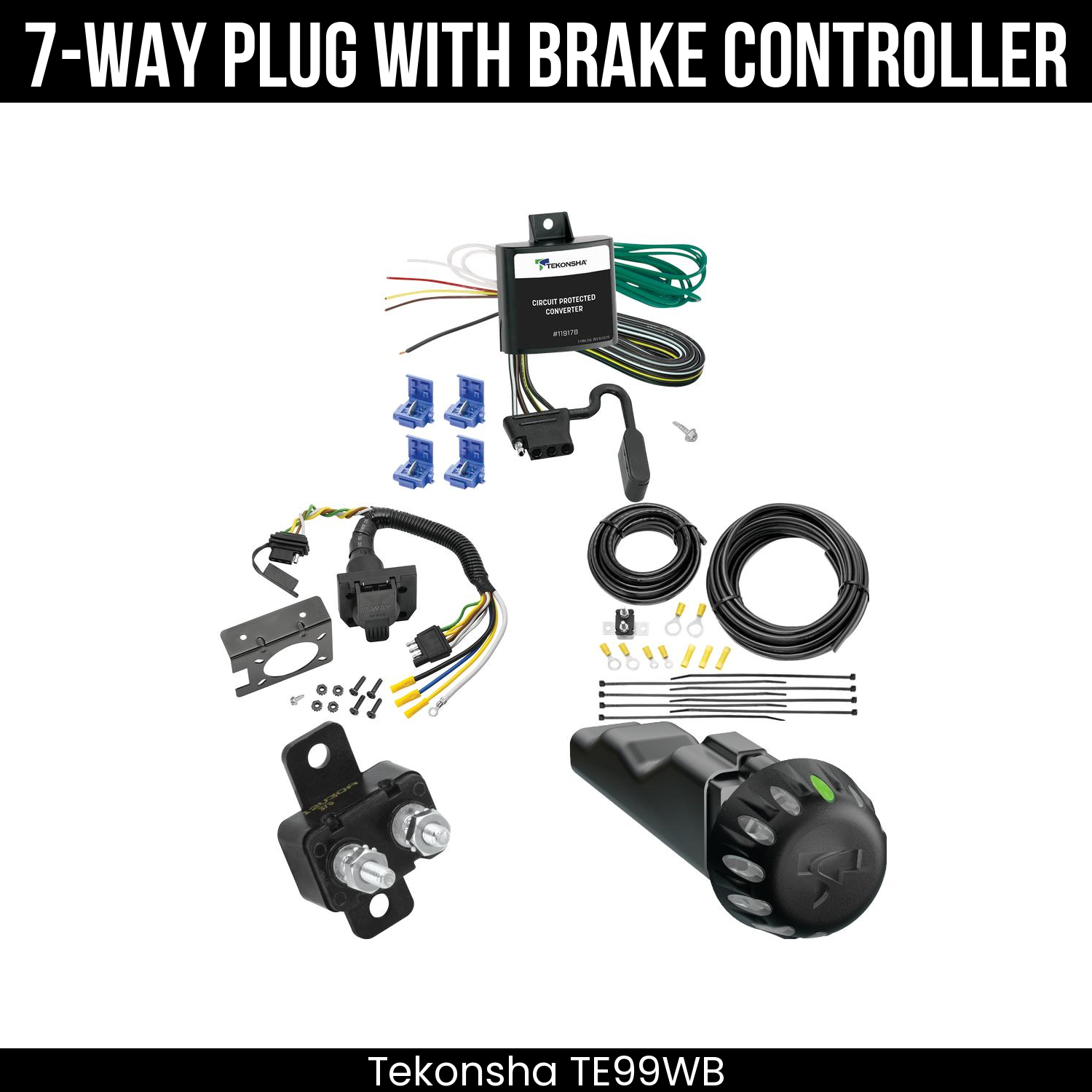 Trailer Wiring 7-Way Plug w/ Bracket , Tekonsha Voyager iD Smart Brake Control