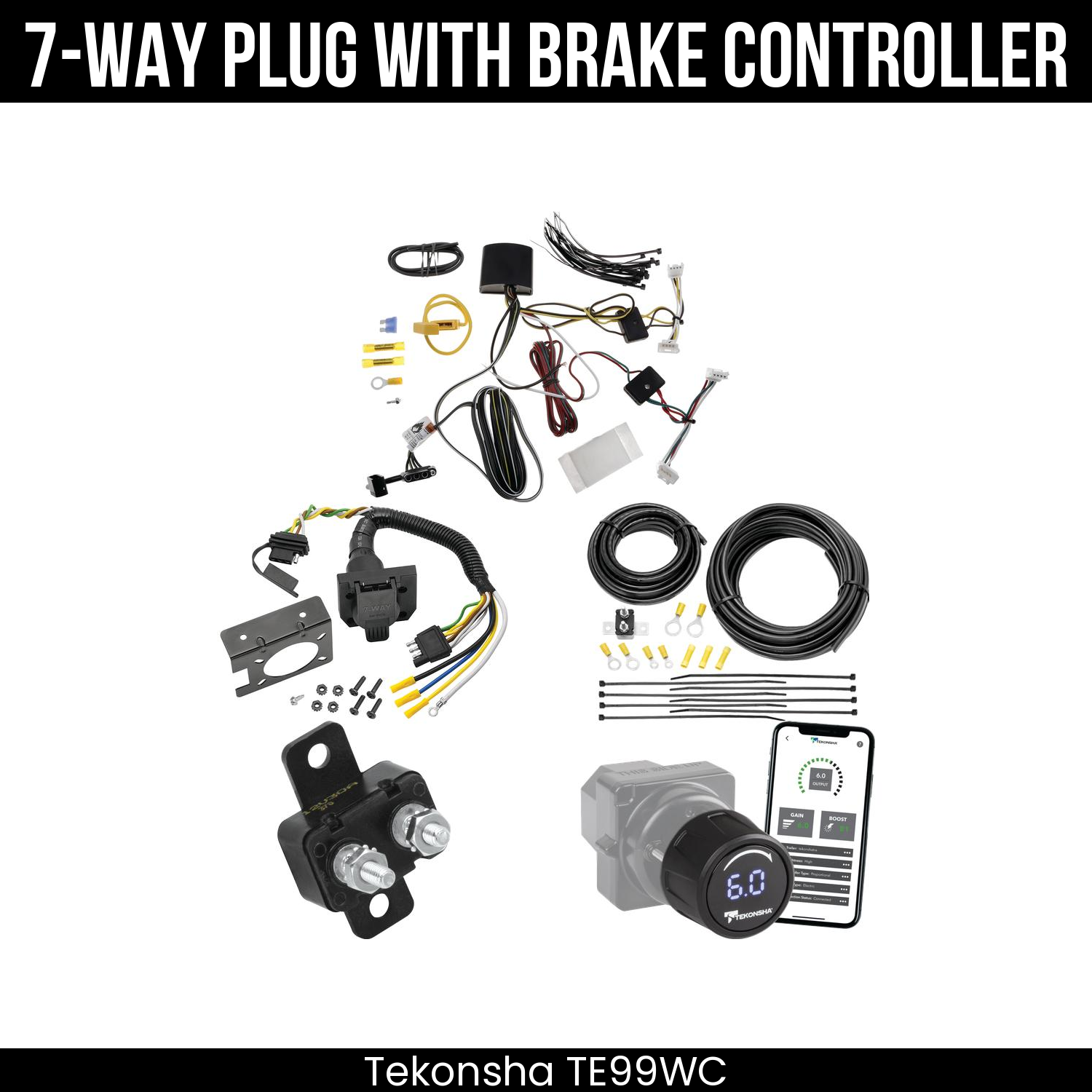 Trailer Wiring 7-Way Plug w/ Bracket , Tekonsha Prodigy iD Smart Brake Control