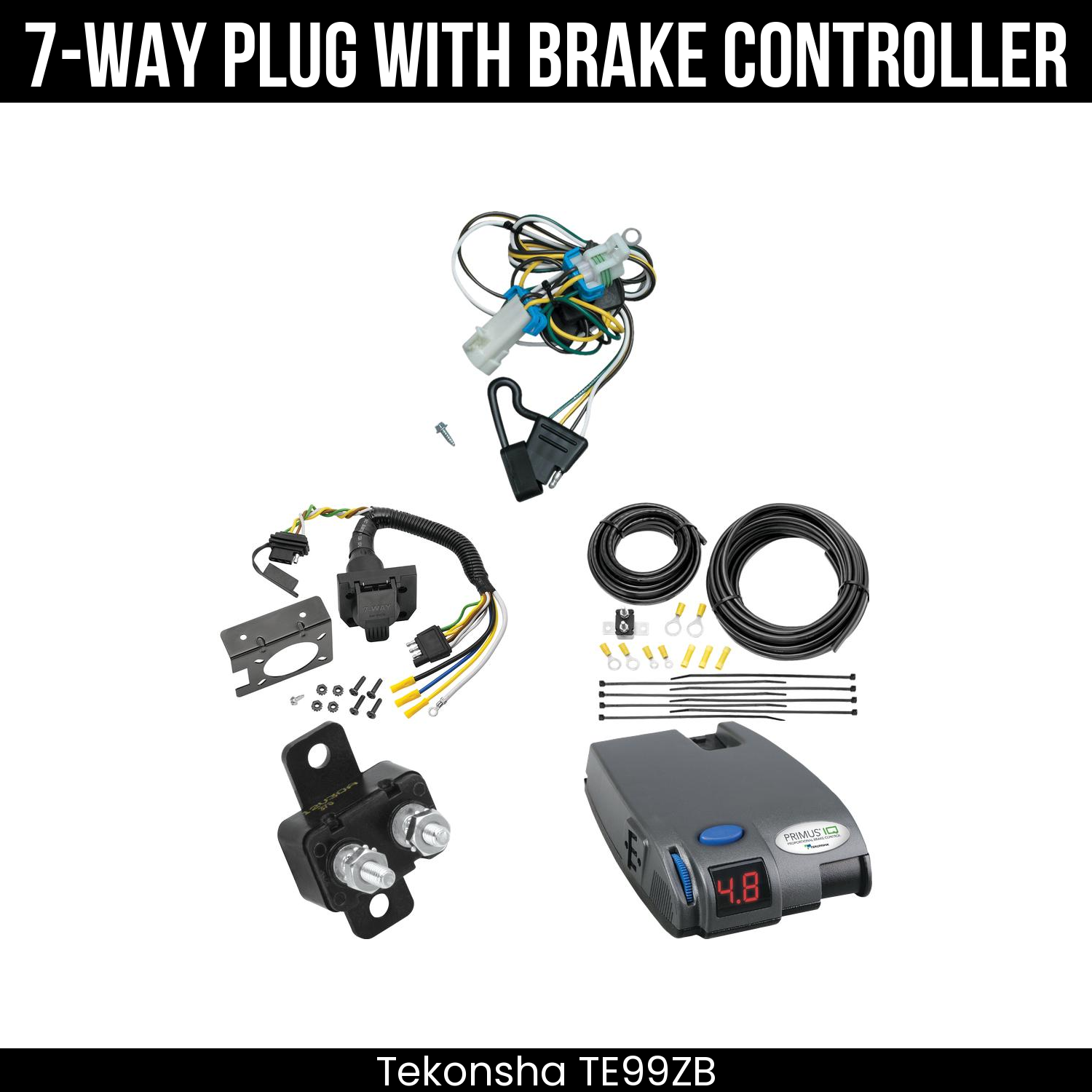 Trailer Wiring 7-Way Plug w/ Bracket , Tekonsha Primus IQ Brake Control
