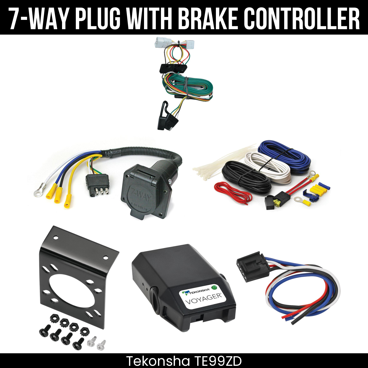 Trailer Wiring 7-Way Economy Plug w/ Bracket , Tekonsha Voyager Brake Control
